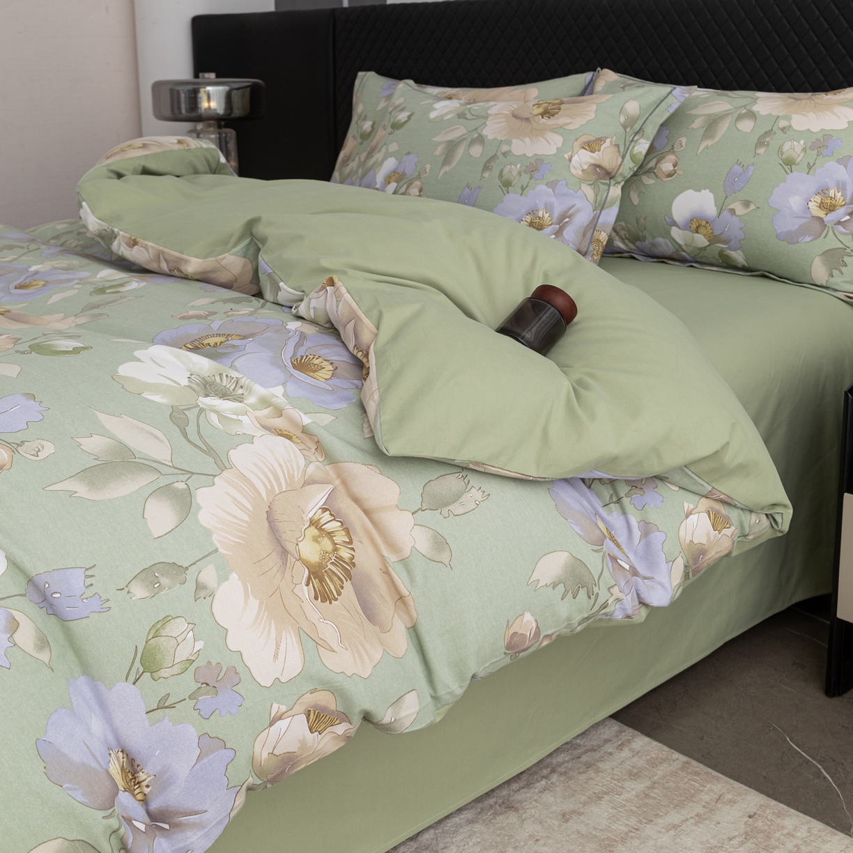 91家纺网 家纺一手货源 找家纺 贝兰仙奴 2025新款全棉磨毛多规格系列单被套 花灿烂绿