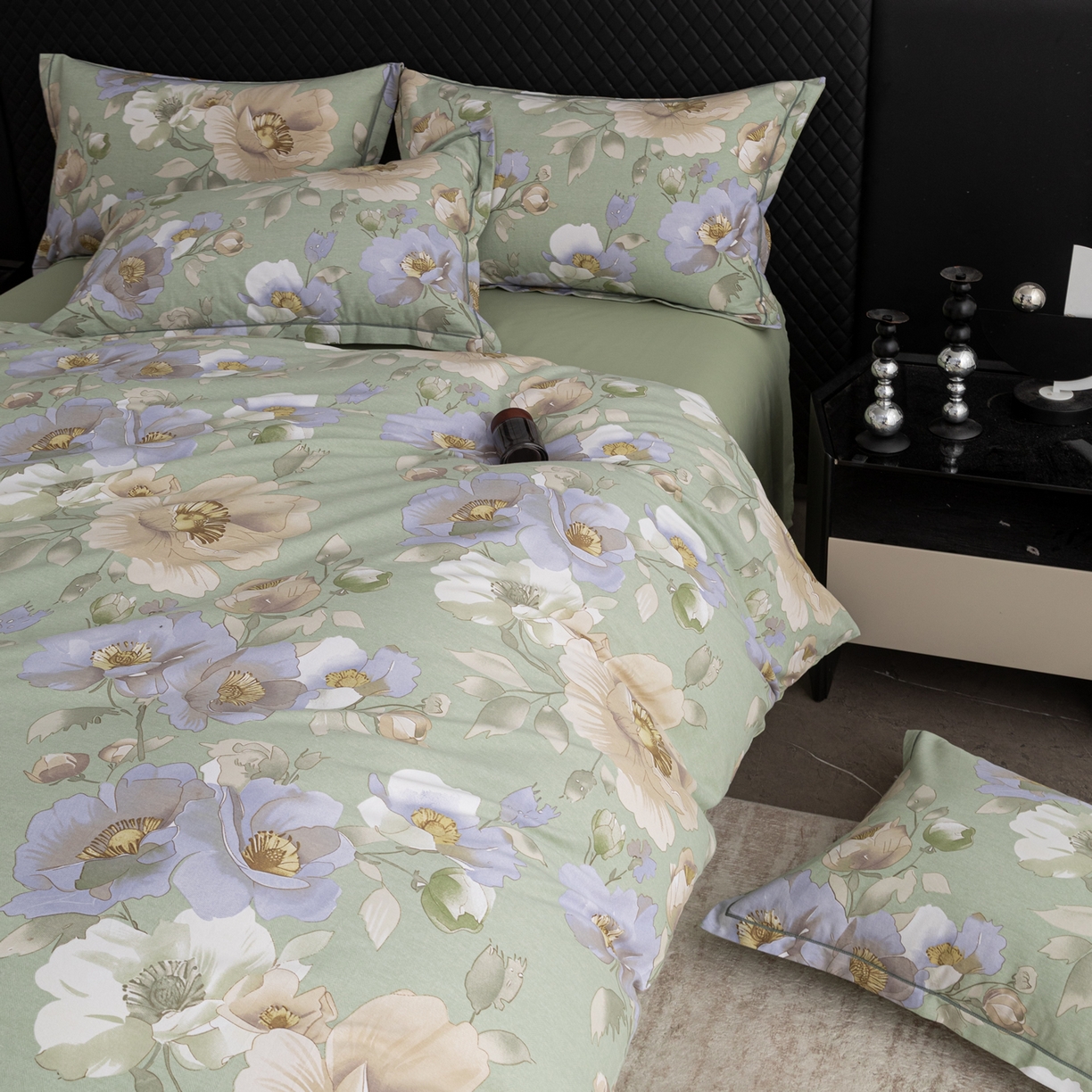 91家纺网 家纺一手货源 找家纺 贝兰仙奴 2025新款全棉磨毛多规格系列单被套 花灿烂绿