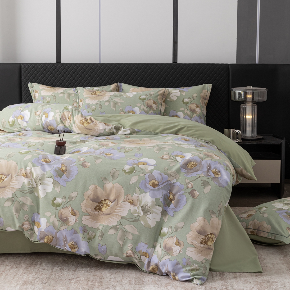 91家纺网 家纺一手货源 找家纺 贝兰仙奴 2025新款全棉磨毛多规格系列单被套 花灿烂绿