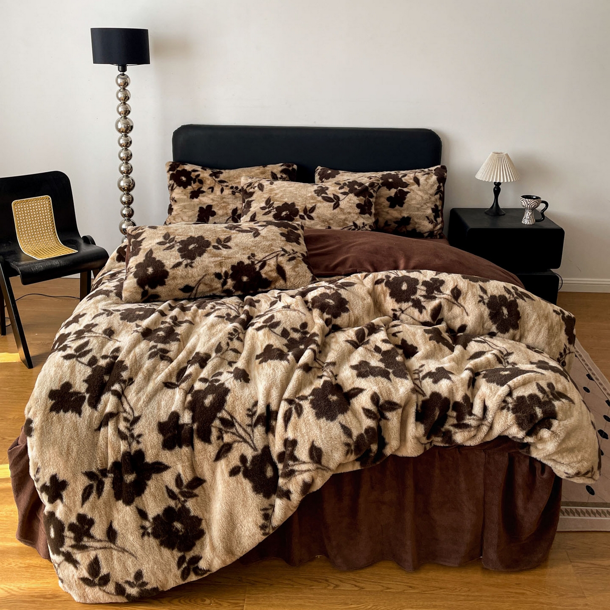 91家纺网 家纺一手货源 找家纺 富米莱（原臻工厂） 2025新款简约美拉德高克重兔绒牛奶绒床盖床裙四件套 简约款-简爱