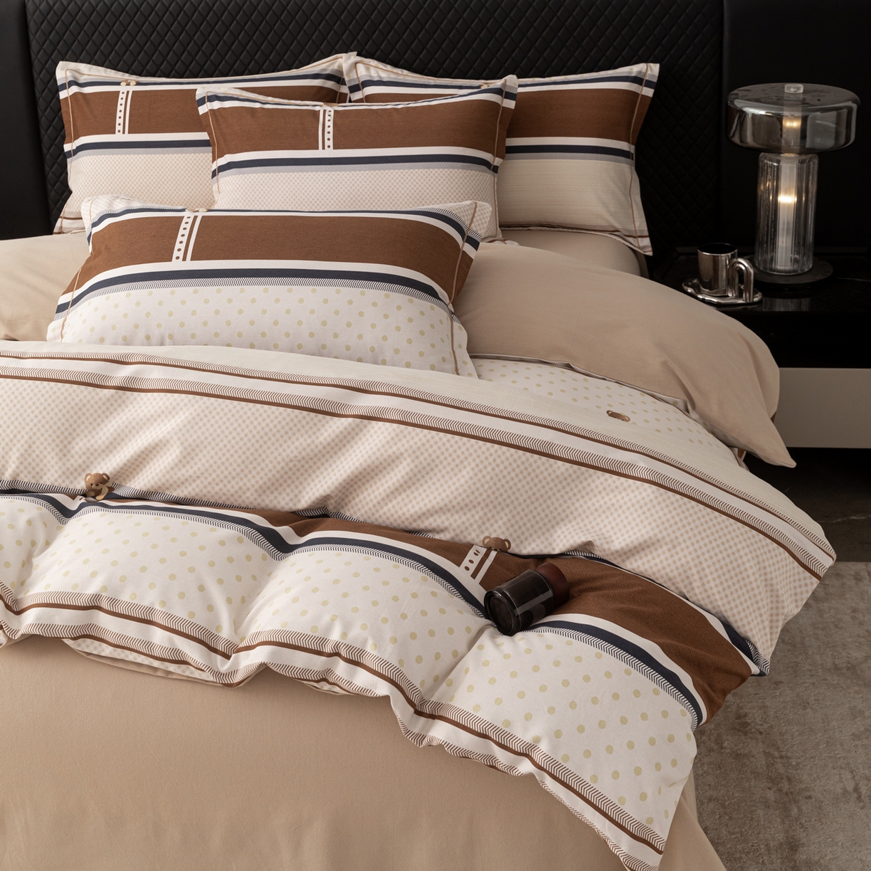 91家纺网 家纺一手货源 找家纺 贝兰仙奴 2025新款全棉磨毛多规格系列单被套 熊可爱咖