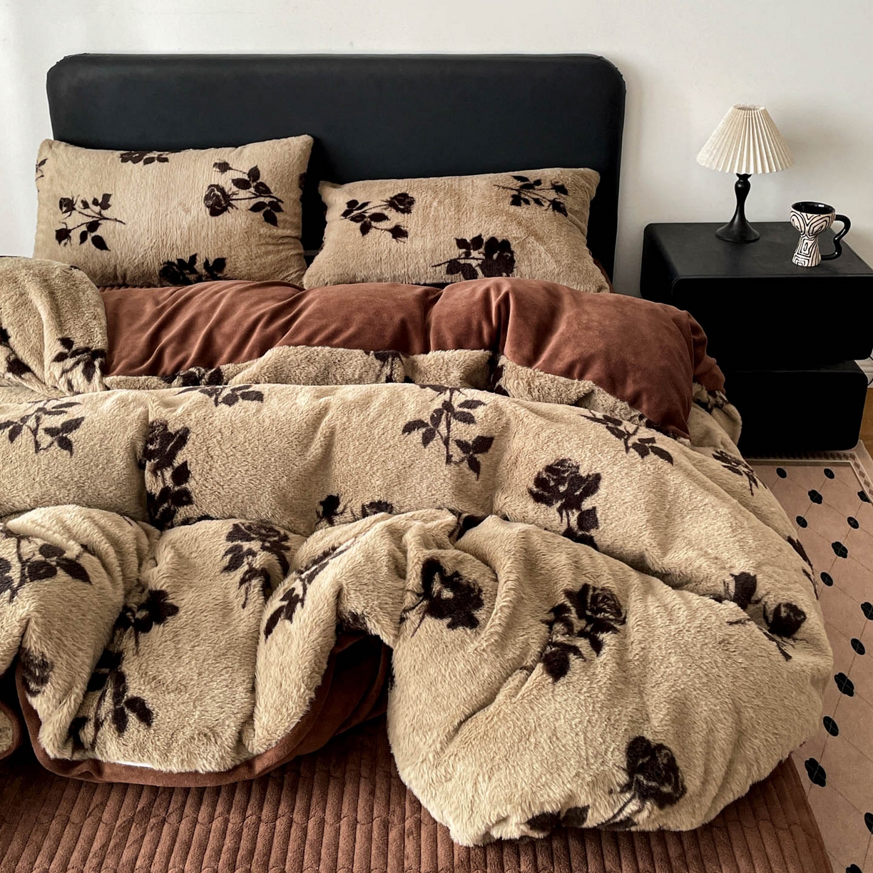 91家纺网 家纺一手货源 找家纺 富米莱（原臻工厂） 2025新款简约美拉德高克重兔绒牛奶绒床盖床裙四件套 简约款-复古玫瑰