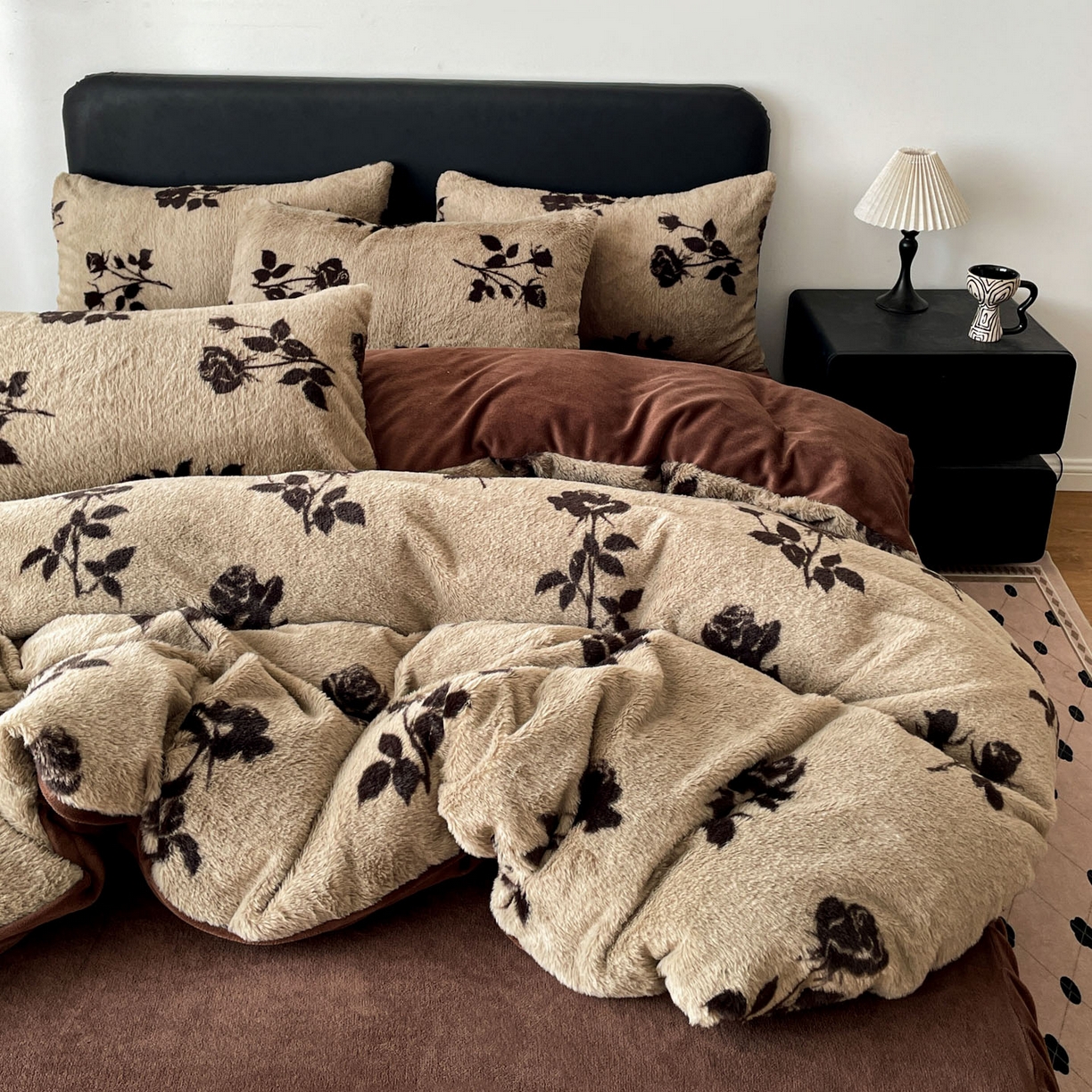 91家纺网 家纺一手货源 找家纺 富米莱（原臻工厂） 2025新款简约美拉德高克重兔绒牛奶绒床盖床裙四件套 简约款-复古玫瑰