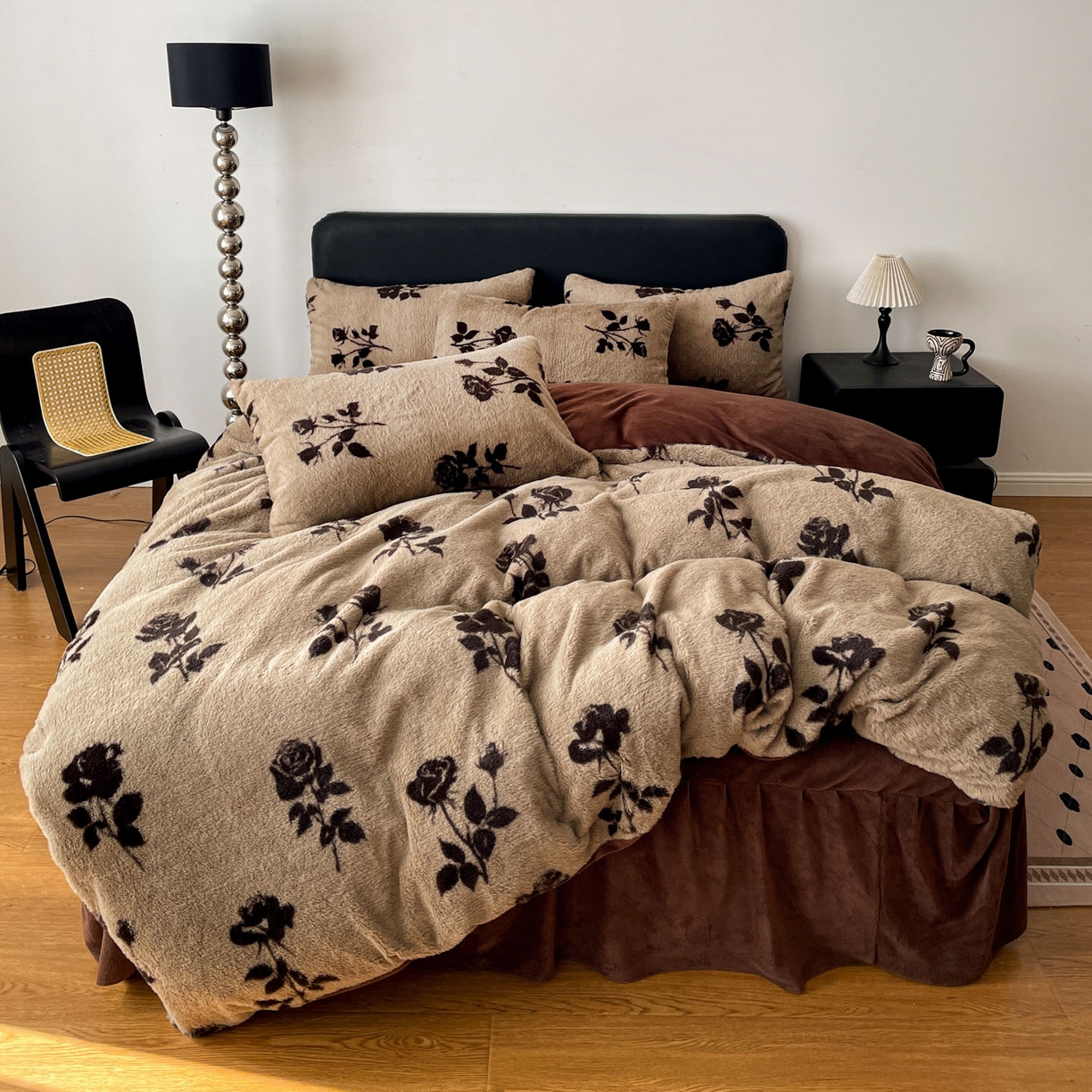 91家纺网 家纺一手货源 找家纺 富米莱（原臻工厂） 2025新款简约美拉德高克重兔绒牛奶绒床盖床裙四件套 简约款-复古玫瑰