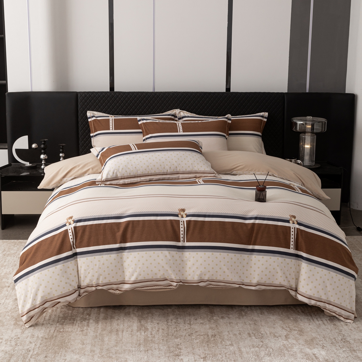 91家纺网 家纺一手货源 找家纺 贝兰仙奴 2025新款全棉磨毛多规格系列单被套 熊可爱咖