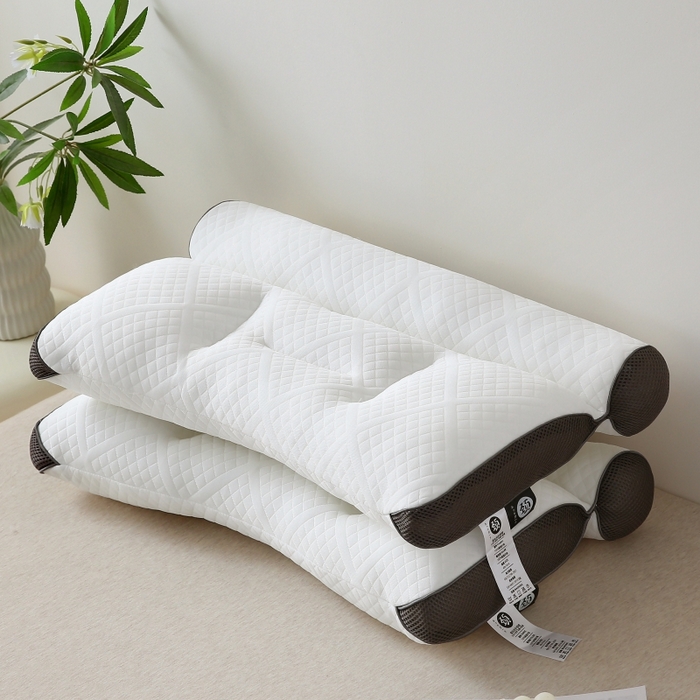 珍贝家纺 2025新款反牵引颈椎枕枕头枕芯 颈枕-咖色边