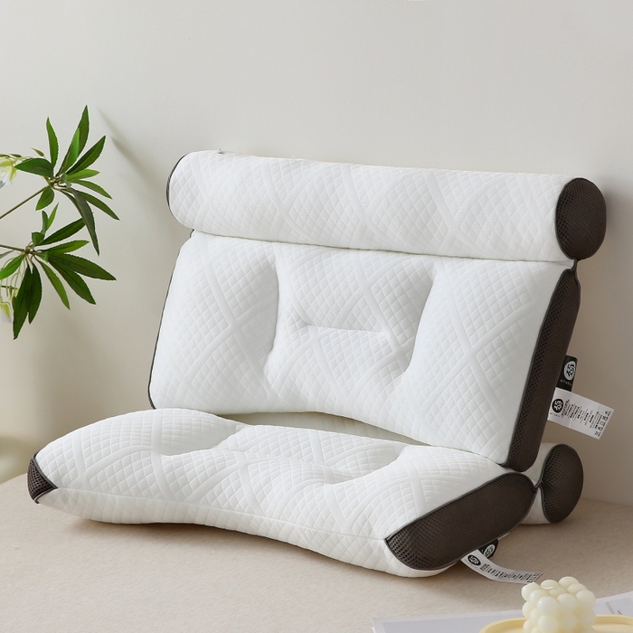 91家纺网 家纺一手货源 找家纺 珍贝家纺 2025新款反牵引颈椎枕枕头枕芯 颈枕-咖色边