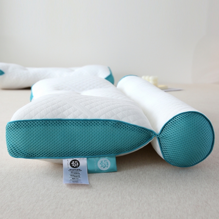 91家纺网 家纺一手货源 找家纺 珍贝家纺 2025新款反牵引颈椎枕枕头枕芯 颈枕-蓝色边