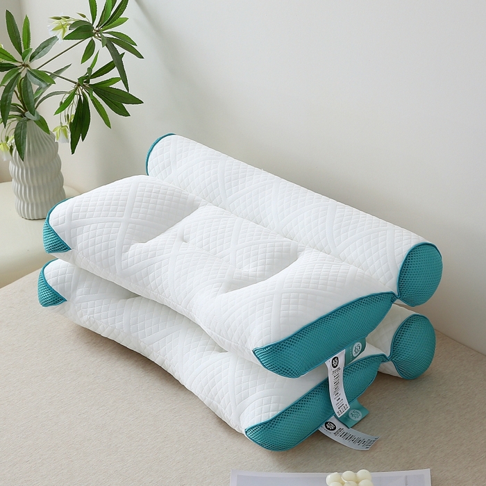 珍贝家纺 2025新款反牵引颈椎枕枕头枕芯 颈枕-蓝色边