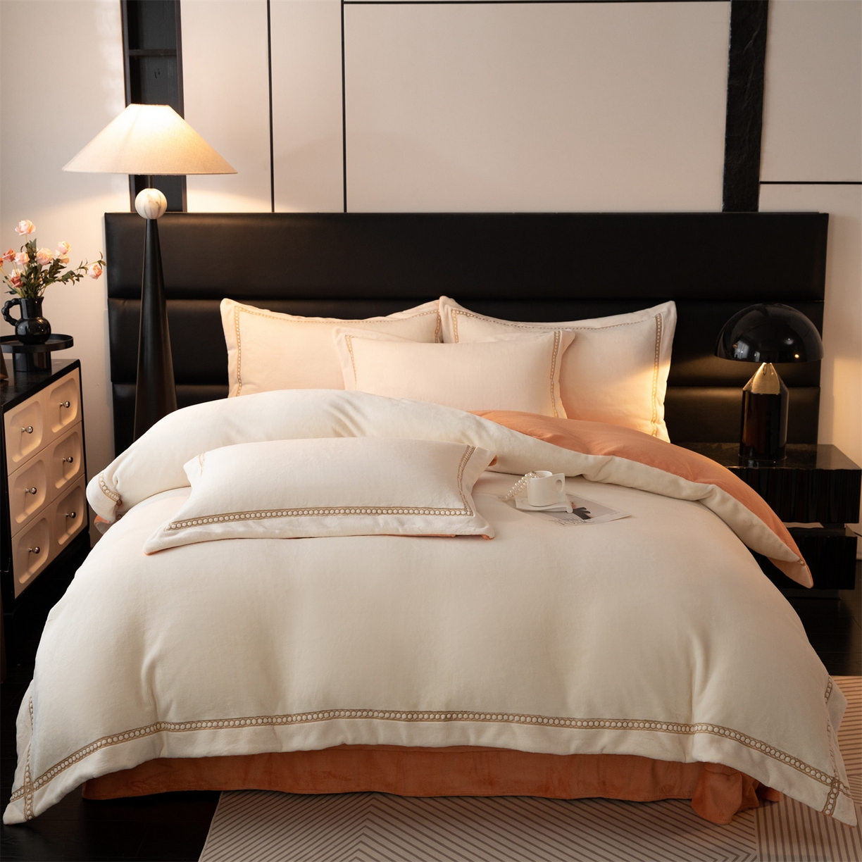 91家纺网 家纺一手货源 找家纺 （总）暖洋家纺 2025新款暖芙绒纯色刺绣款套件四件套