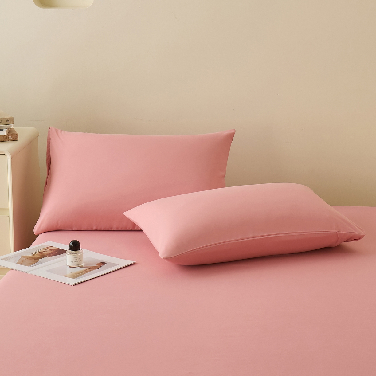 91家纺网 家纺一手货源 找家纺 青泽家纺 2025新款A类亲肤水洗棉纯色床单单品床单单件单床单 玫粉色