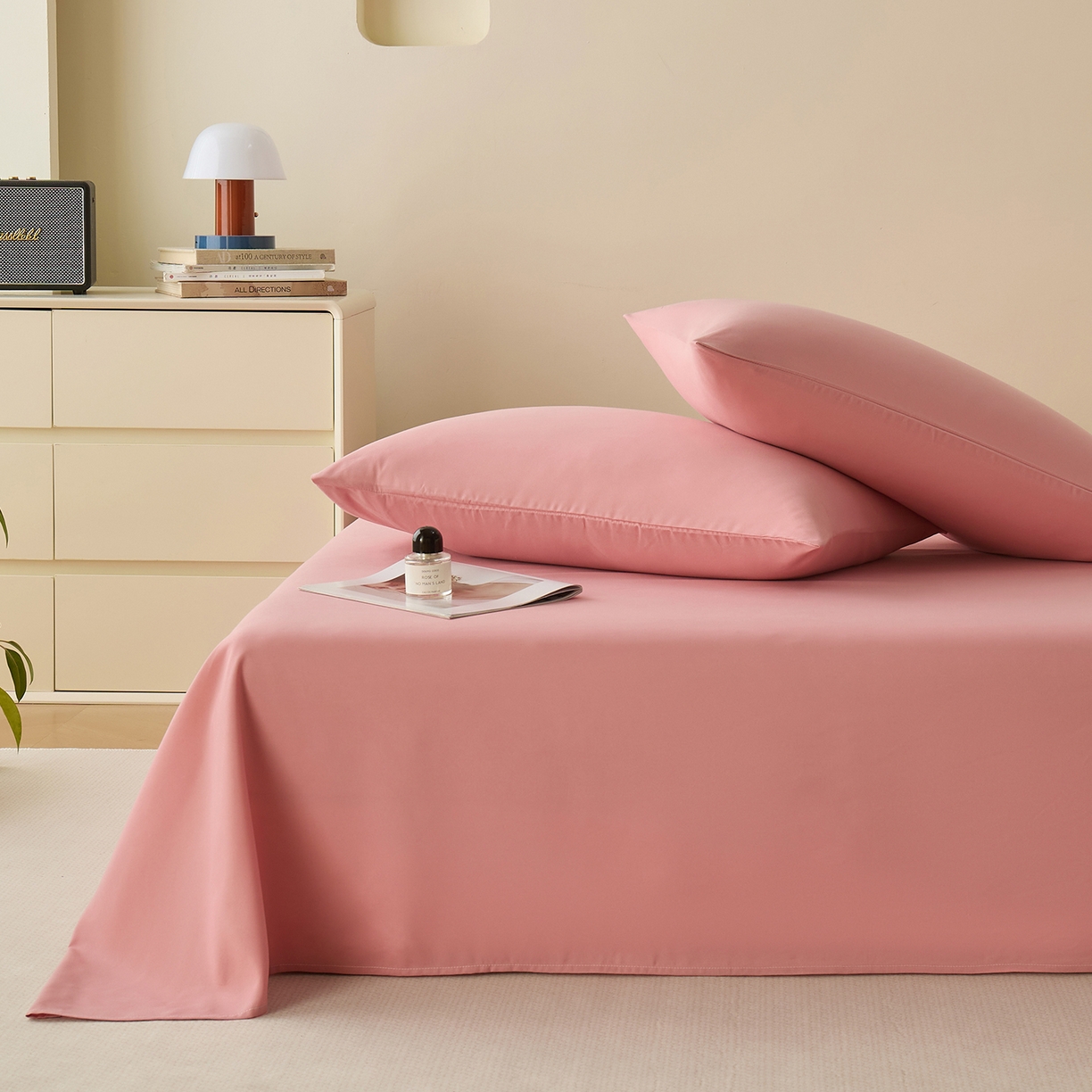 91家纺网 家纺一手货源 找家纺 青泽家纺 2025新款A类亲肤水洗棉纯色床单单品床单单件单床单 玫粉色
