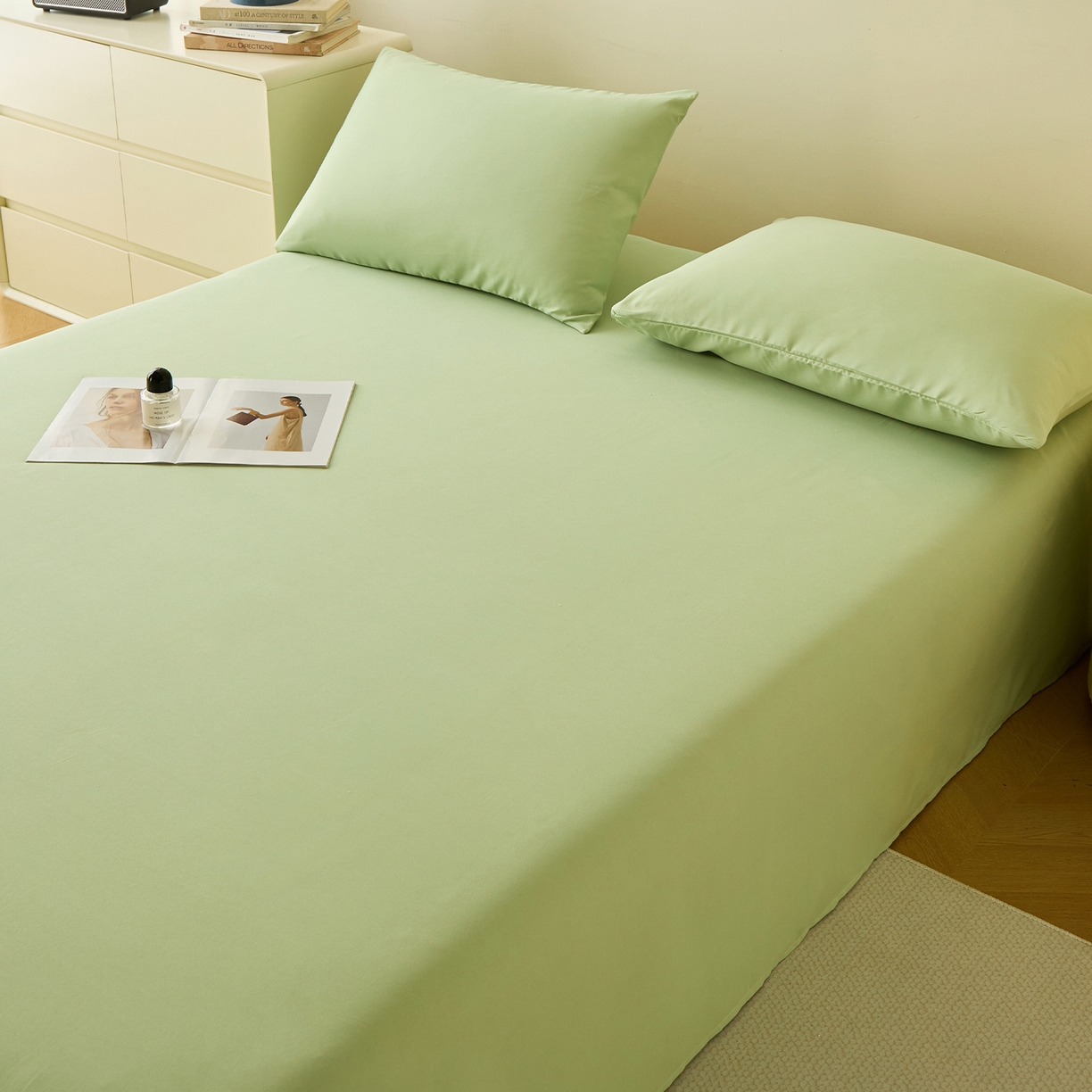 91家纺网 家纺一手货源 找家纺 青泽家纺 2025新款A类亲肤水洗棉纯色床单单品床单单件单床单 果绿色