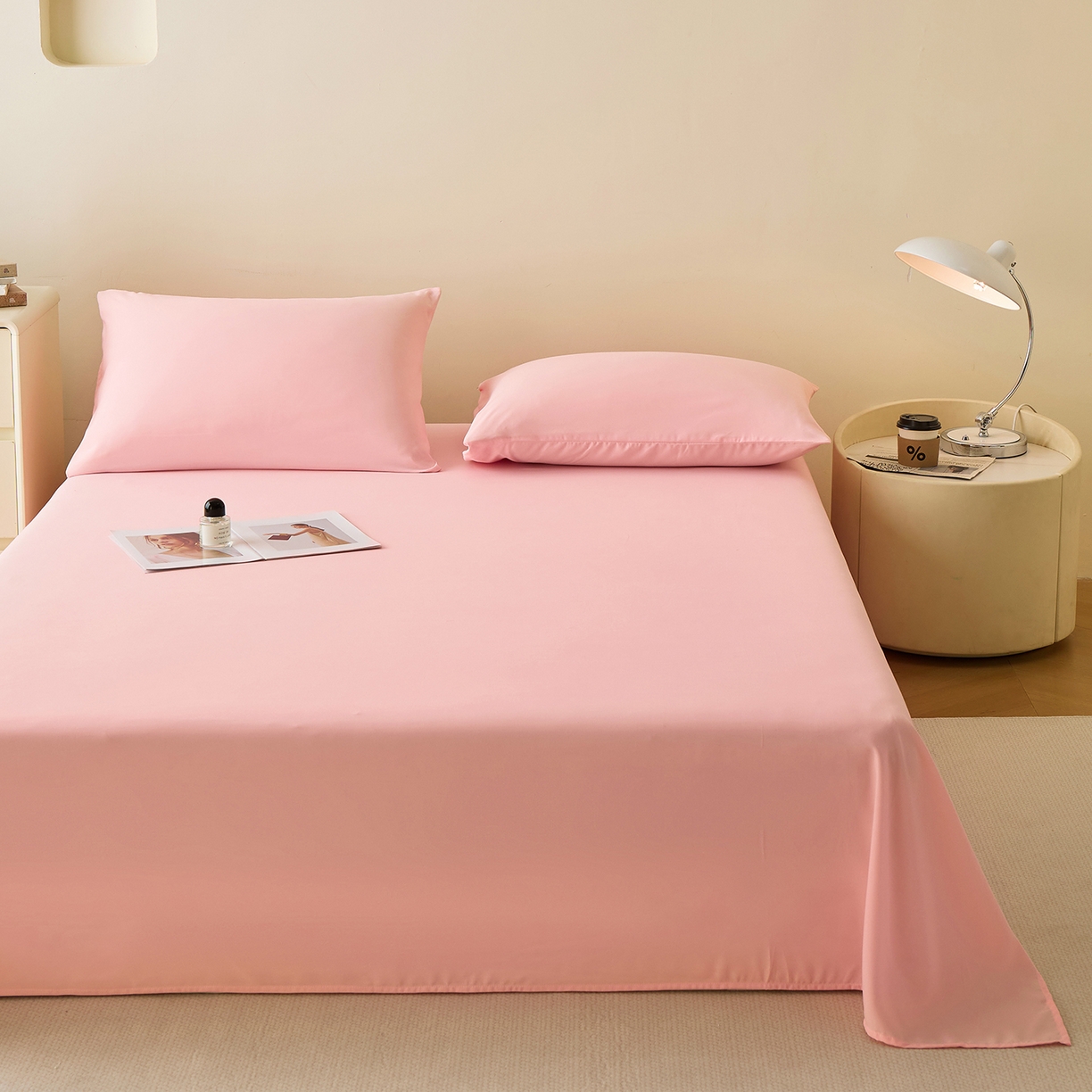 91家纺网 家纺一手货源 找家纺 青泽家纺 2025新款A类亲肤水洗棉纯色床单单品床单单件单床单 空境粉