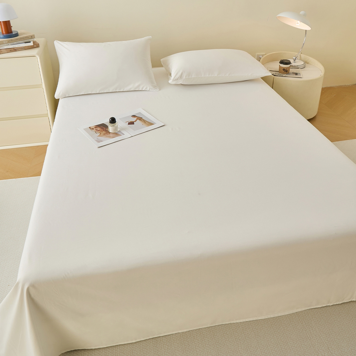 91家纺网 家纺一手货源 找家纺 青泽家纺 2025新款A类亲肤水洗棉纯色床单单品床单单件单床单 奶白色