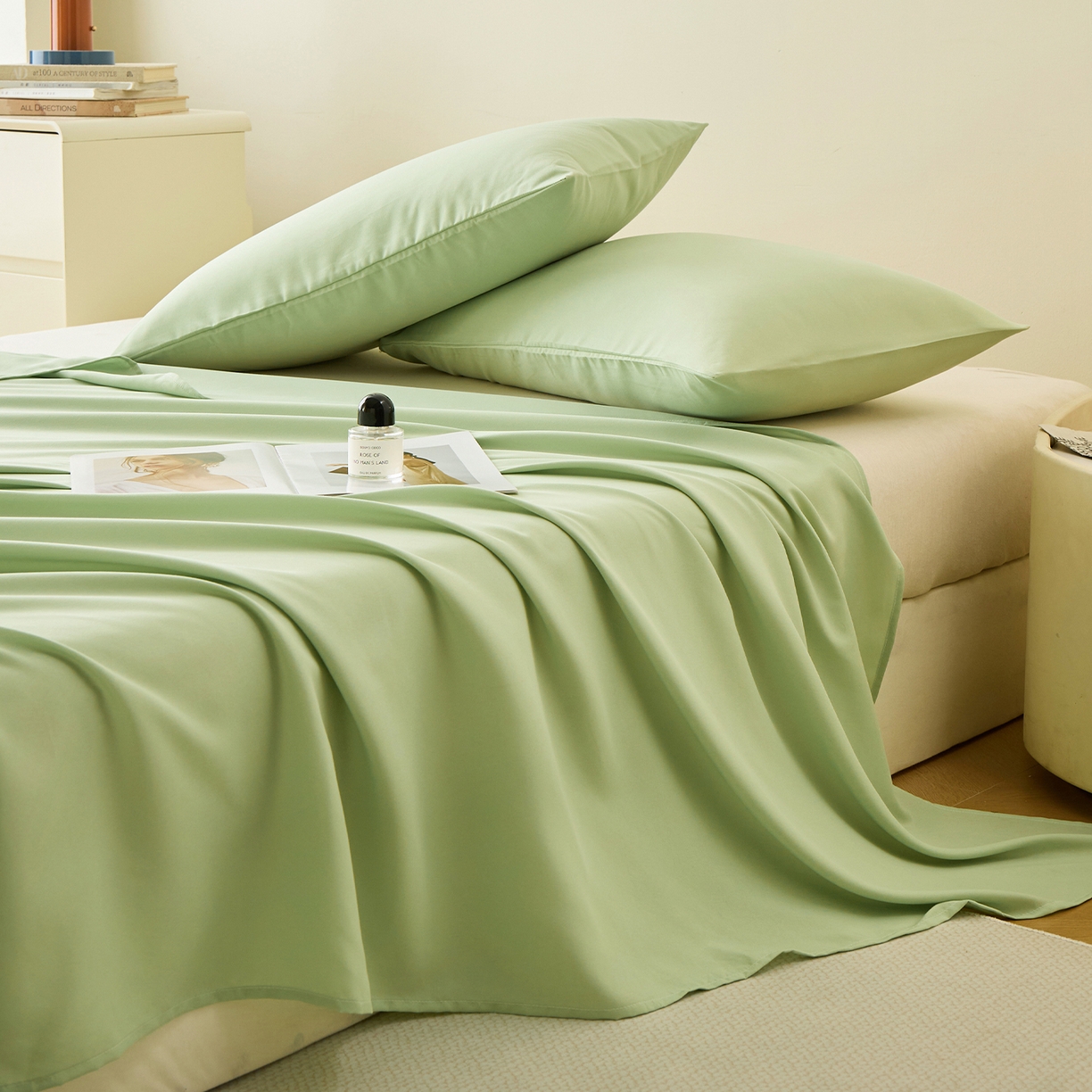 91家纺网 家纺一手货源 找家纺 青泽家纺 2025新款A类亲肤水洗棉纯色床单单品床单单件单床单 果绿色