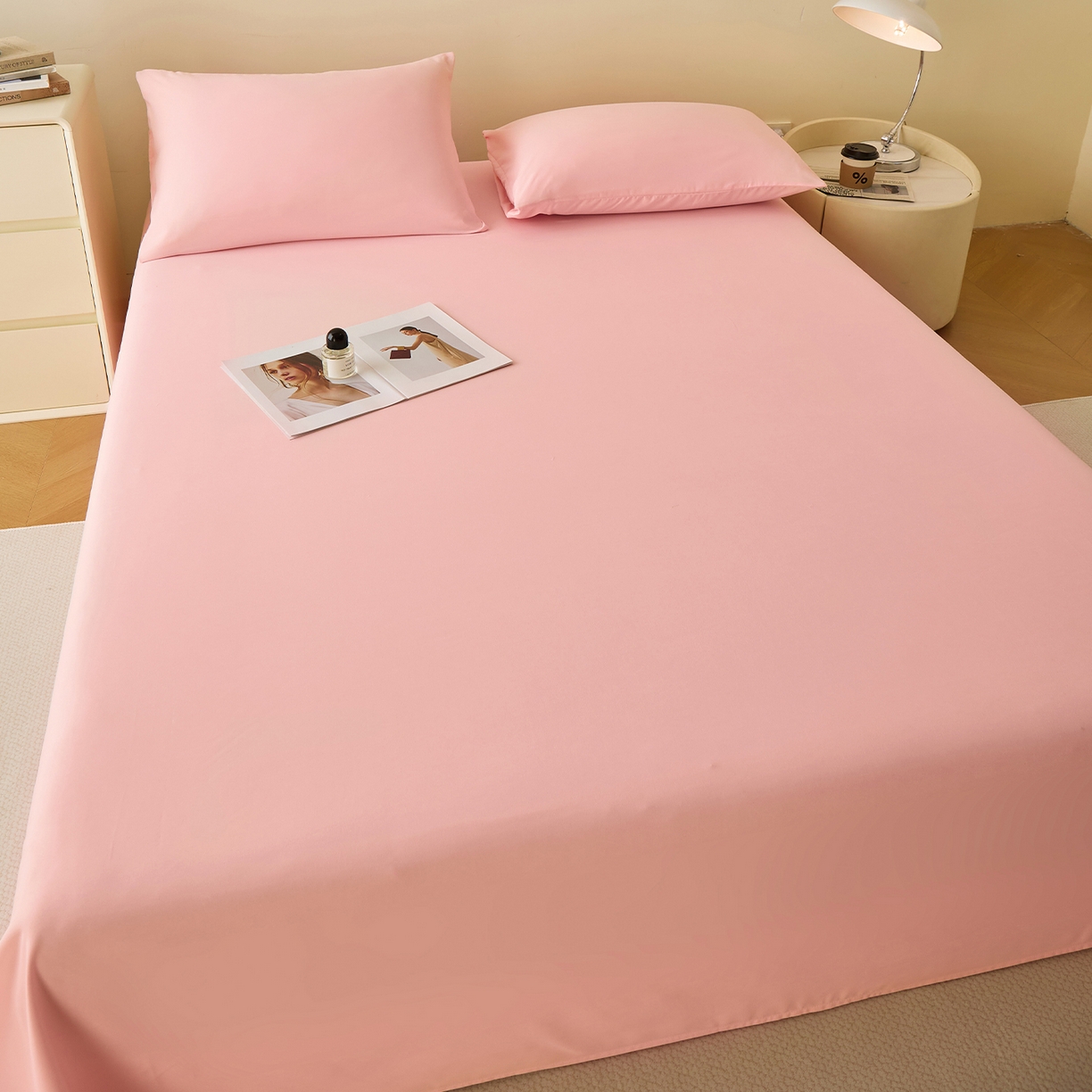 91家纺网 家纺一手货源 找家纺 青泽家纺 2025新款A类亲肤水洗棉纯色床单单品床单单件单床单 空境粉