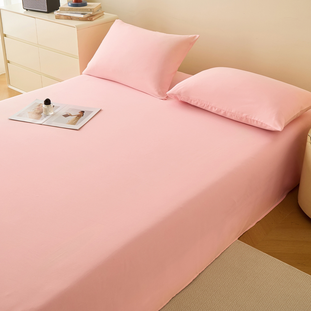 91家纺网 家纺一手货源 找家纺 青泽家纺 2025新款A类亲肤水洗棉纯色床单单品床单单件单床单 空境粉