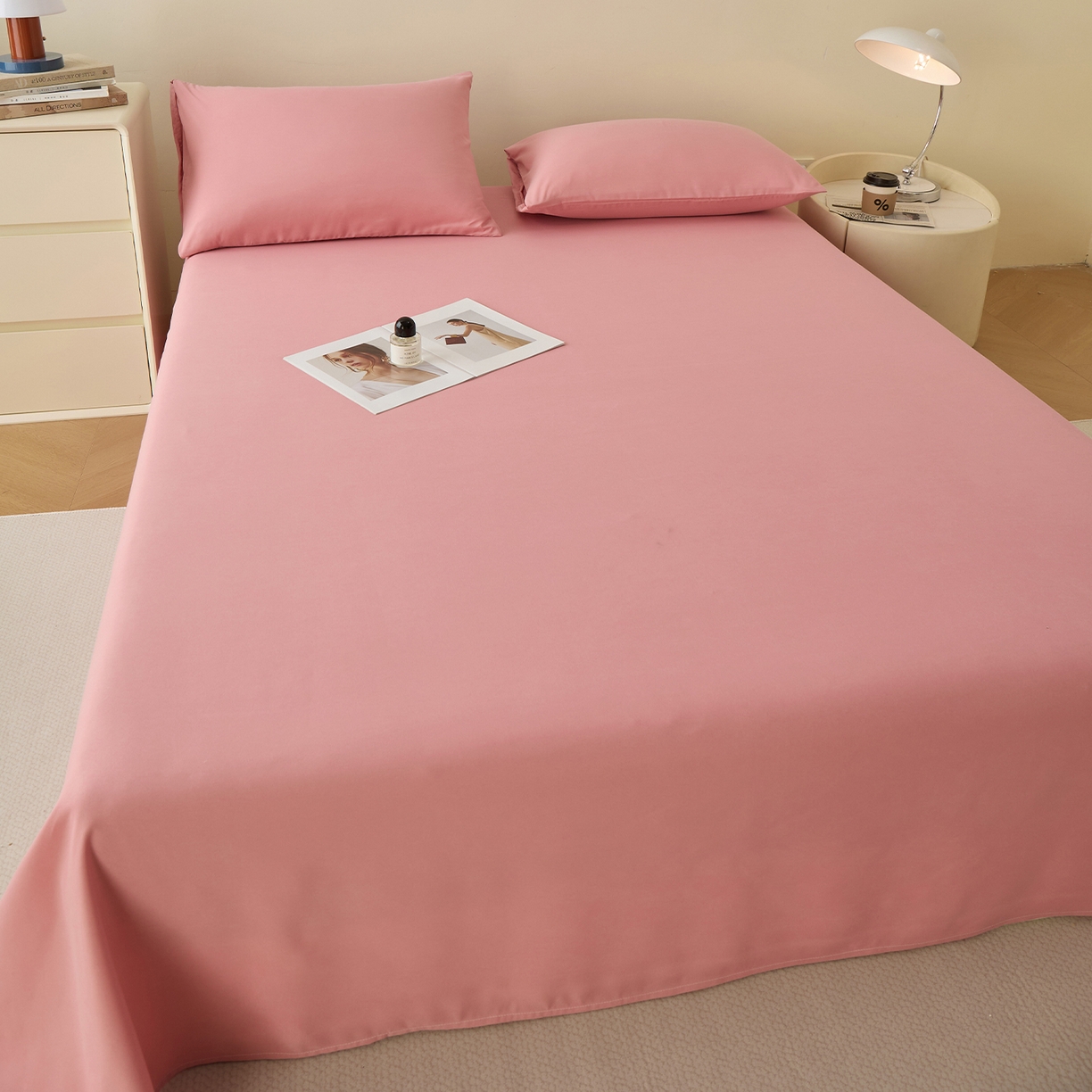 91家纺网 家纺一手货源 找家纺 青泽家纺 2025新款A类亲肤水洗棉纯色床单单品床单单件单床单 玫粉色