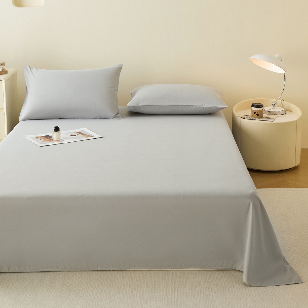 91家纺网 家纺一手货源 找家纺 青泽家纺 2025新款A类亲肤水洗棉纯色床单单品床单单件单床单 素雅灰