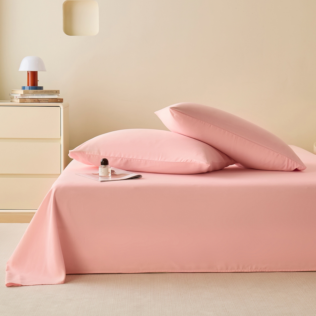 91家纺网 家纺一手货源 找家纺 青泽家纺 2025新款A类亲肤水洗棉纯色床单单品床单单件单床单 空境粉