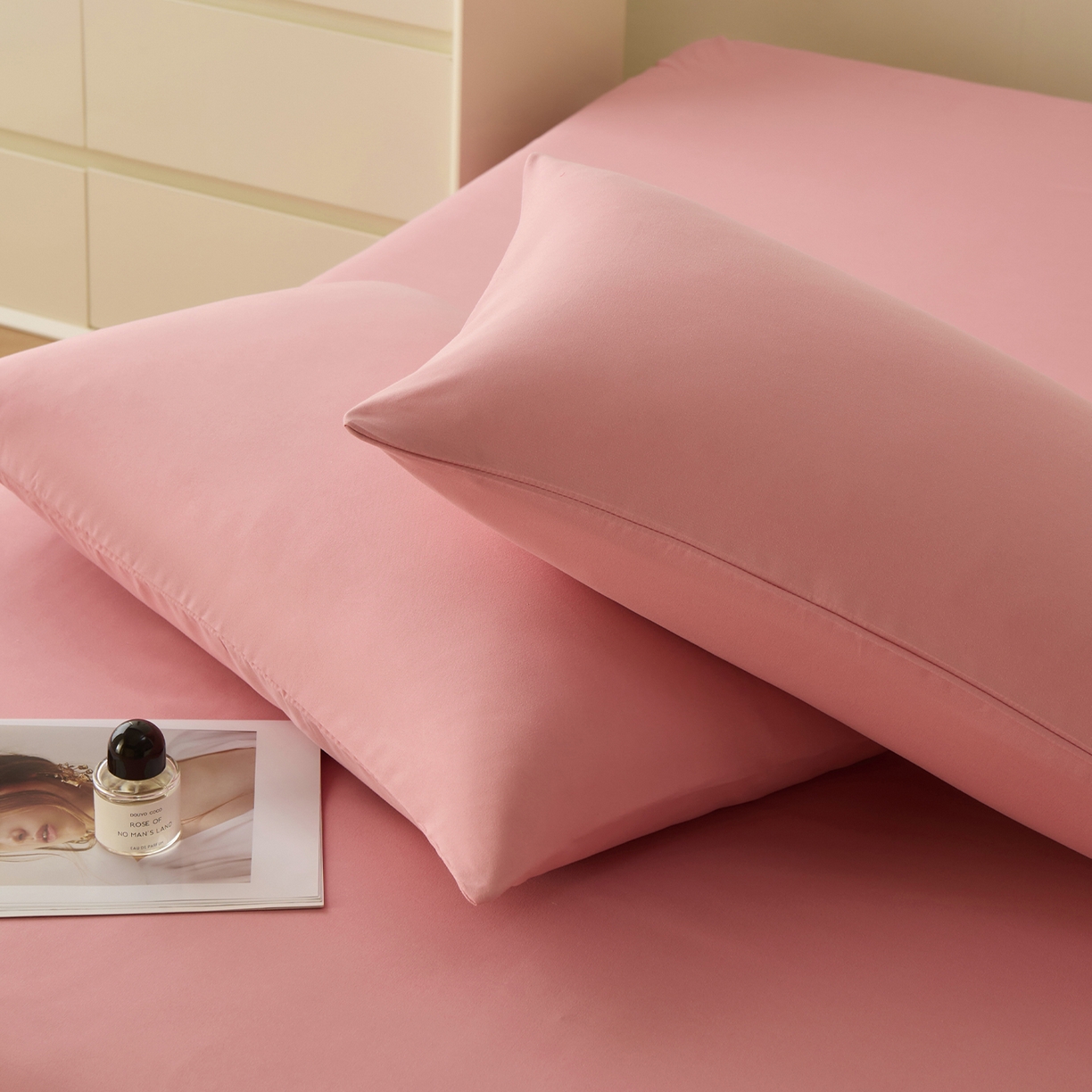 91家纺网 家纺一手货源 找家纺 青泽家纺 2025新款A类亲肤水洗棉纯色床单单品床单单件单床单 玫粉色