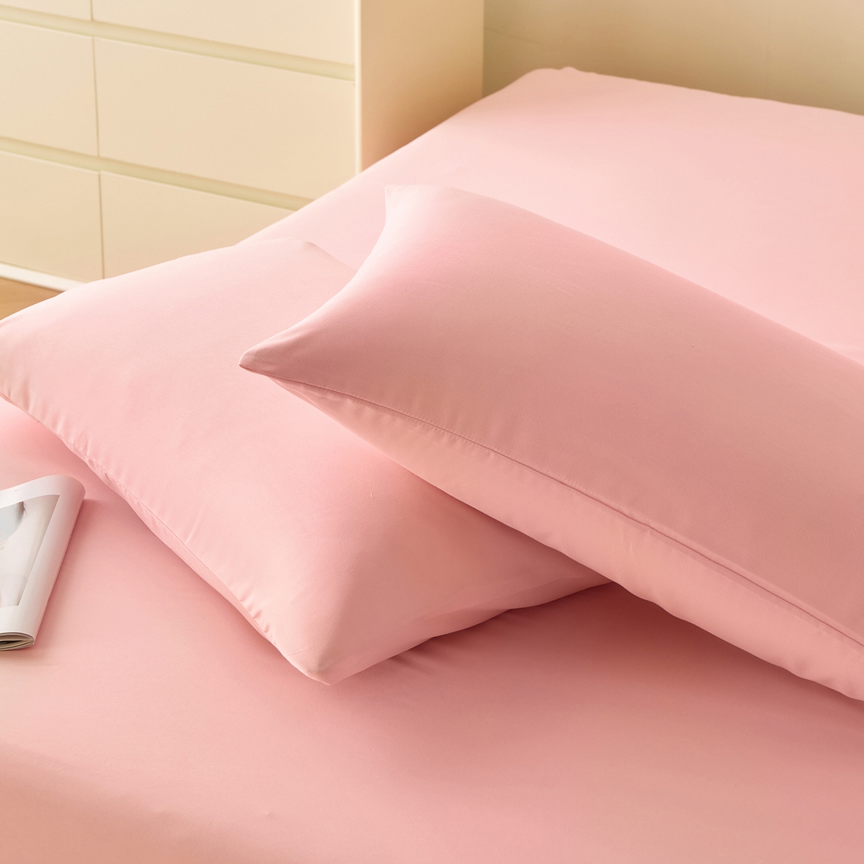 91家纺网 家纺一手货源 找家纺 青泽家纺 2025新款A类亲肤水洗棉纯色床单单品床单单件单床单 空境粉