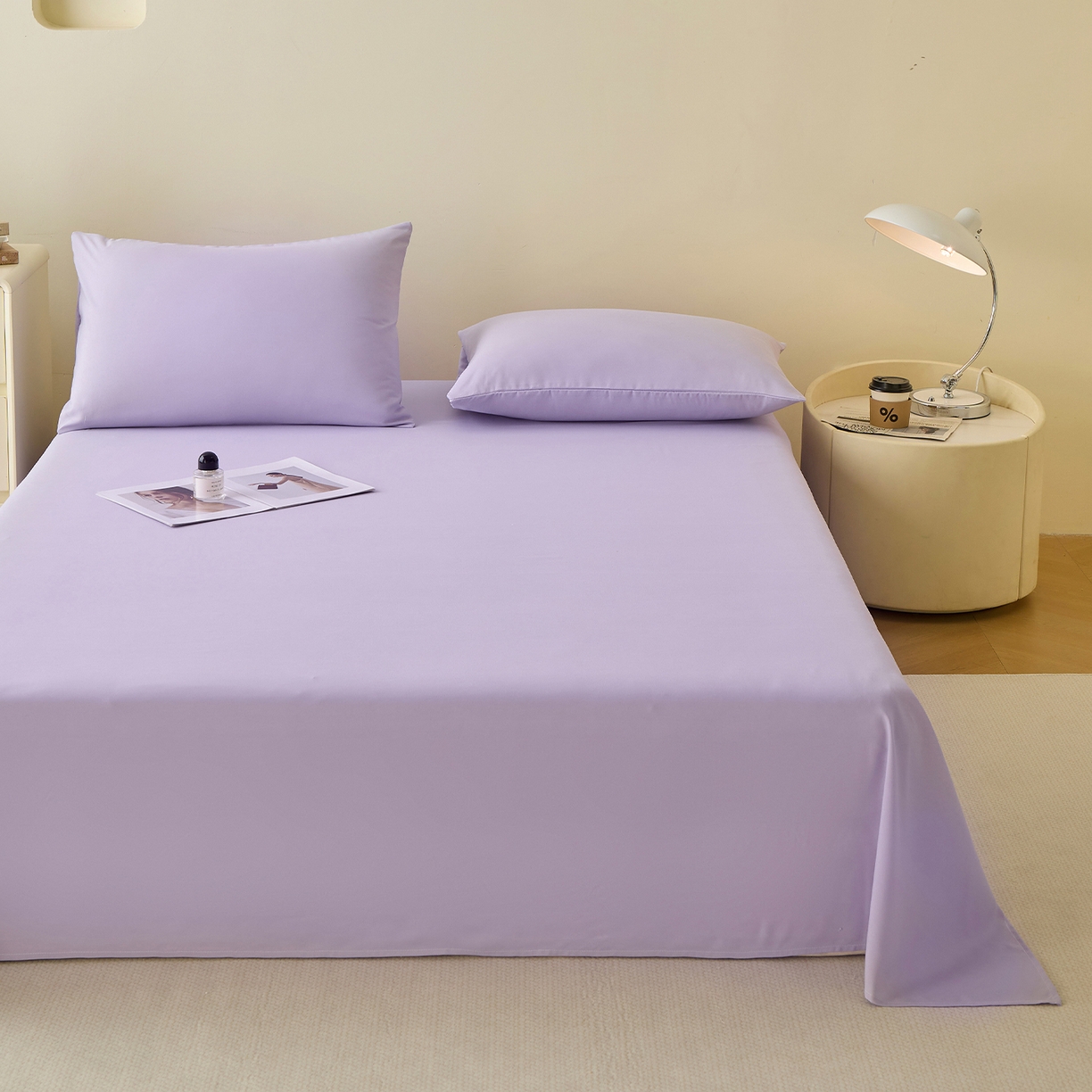 91家纺网 家纺一手货源 找家纺 青泽家纺 2025新款A类亲肤水洗棉纯色床单单品床单单件单床单 优雅紫