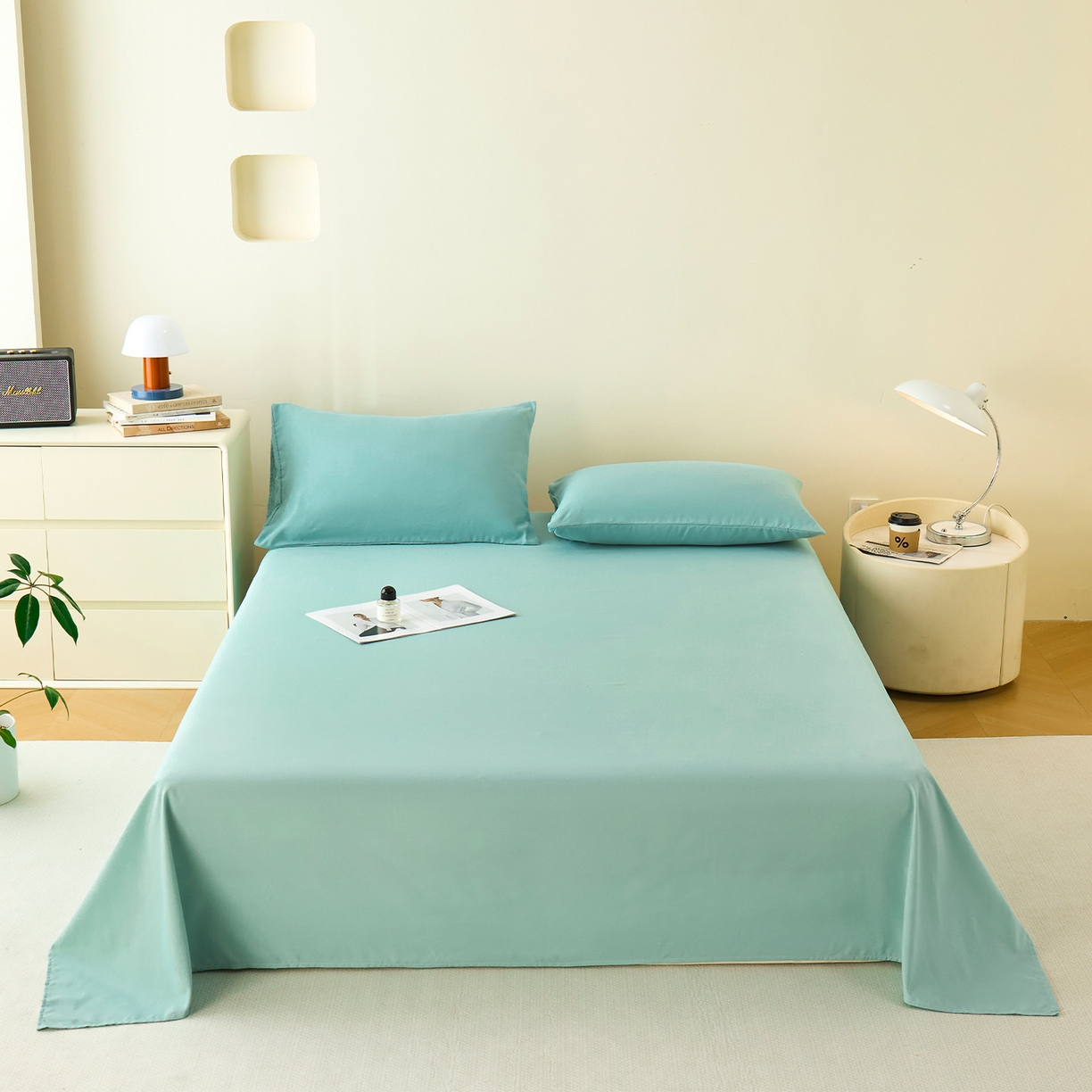 91家纺网 家纺一手货源 找家纺 青泽家纺 2025新款A类亲肤水洗棉纯色床单单品床单单件单床单 天青蓝