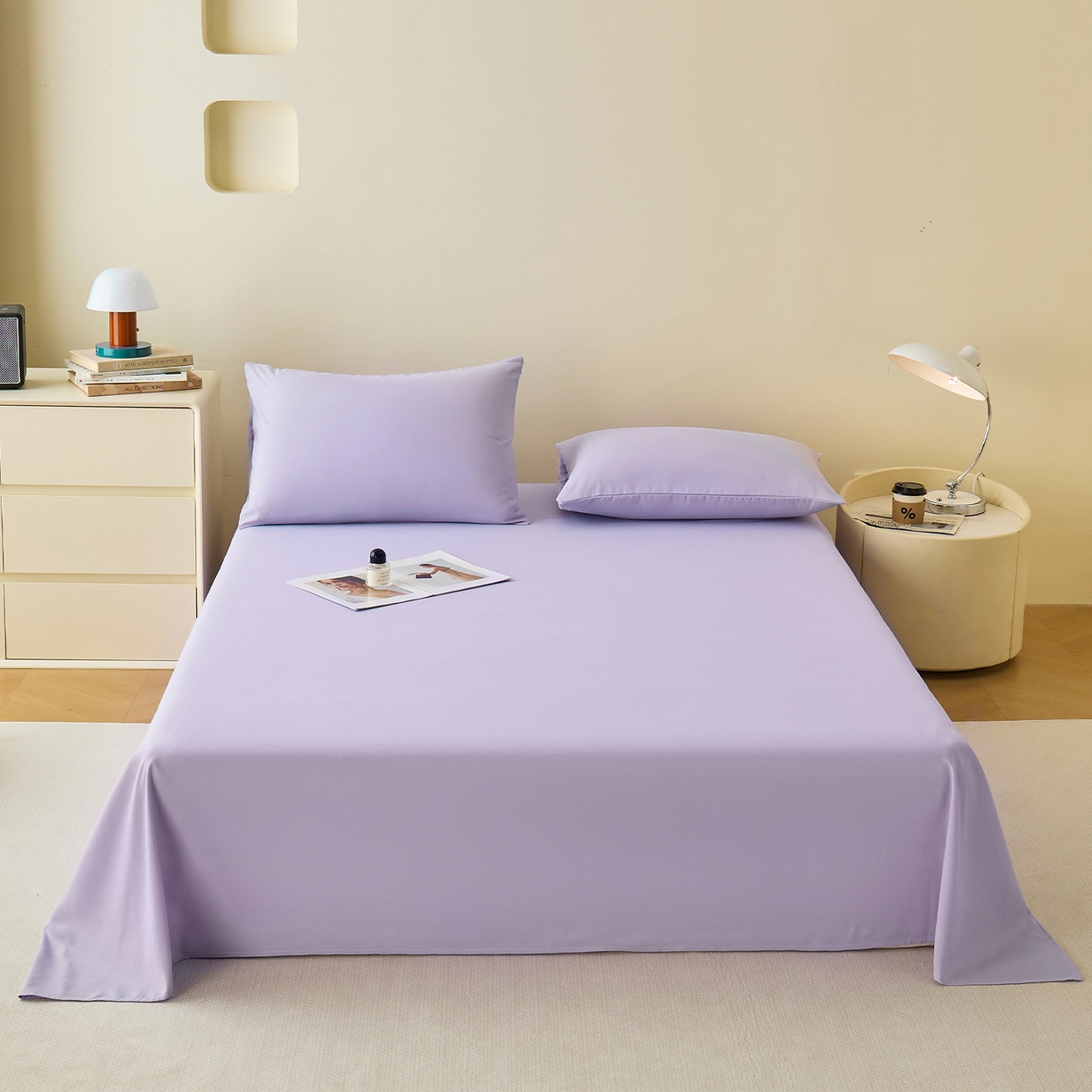 91家纺网 家纺一手货源 找家纺 青泽家纺 2025新款A类亲肤水洗棉纯色床单单品床单单件单床单 优雅紫