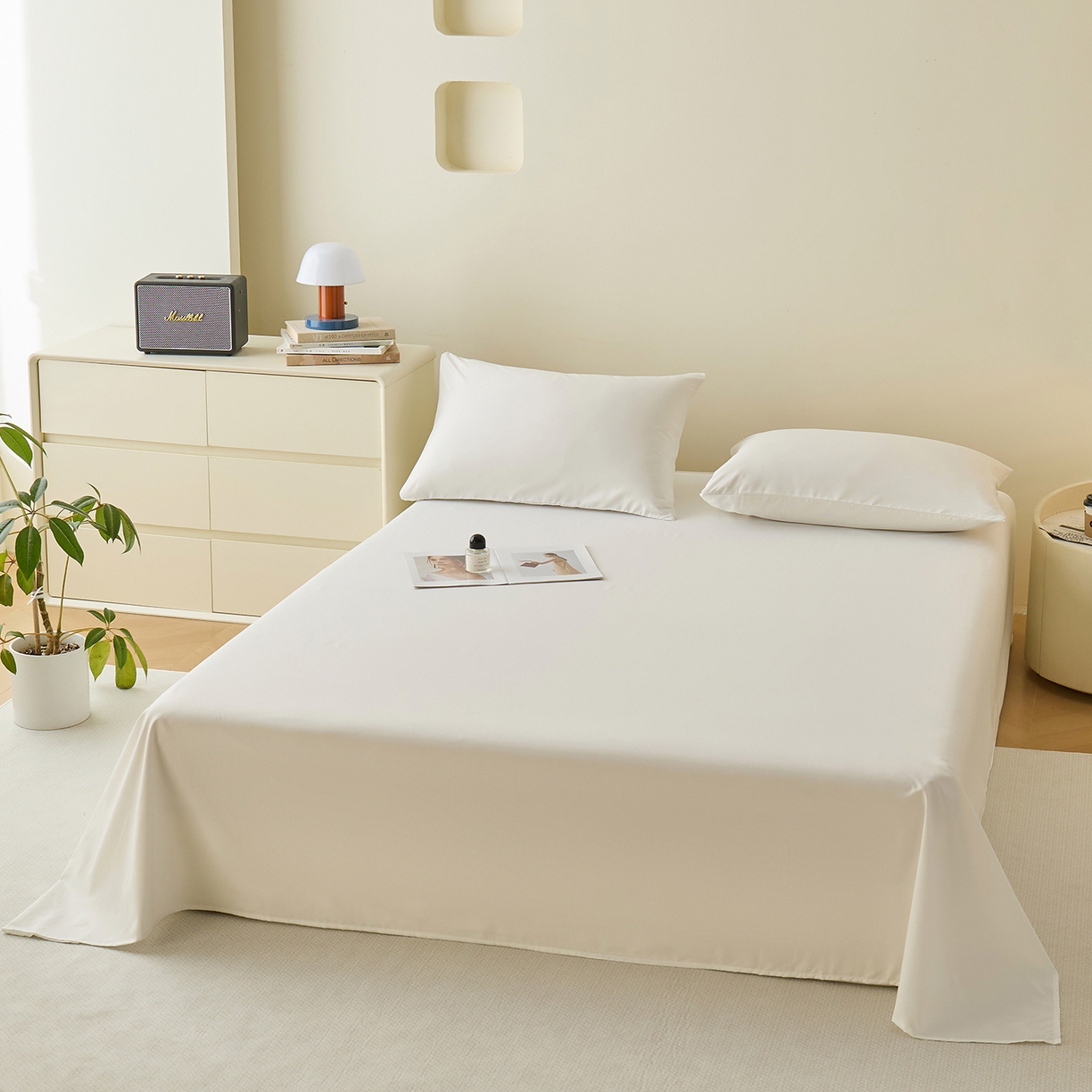 91家纺网 家纺一手货源 找家纺 青泽家纺 2025新款A类亲肤水洗棉纯色床单单品床单单件单床单 奶白色