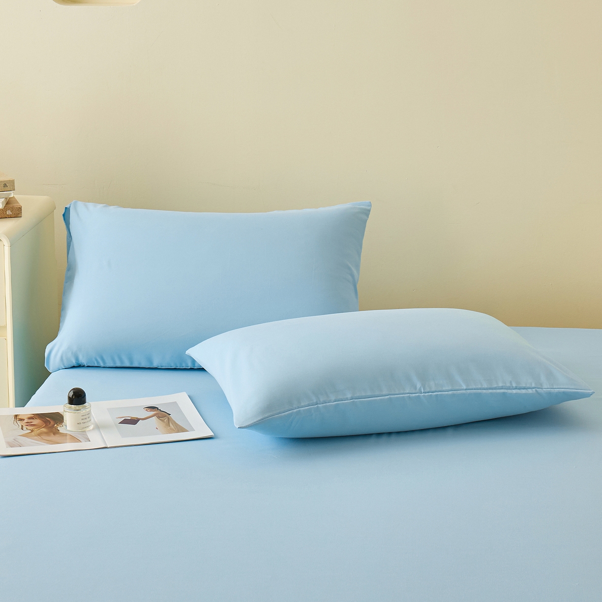 91家纺网 家纺一手货源 找家纺 青泽家纺 2025新款A类亲肤水洗棉纯色床单单品床单单件单床单 海盐蓝