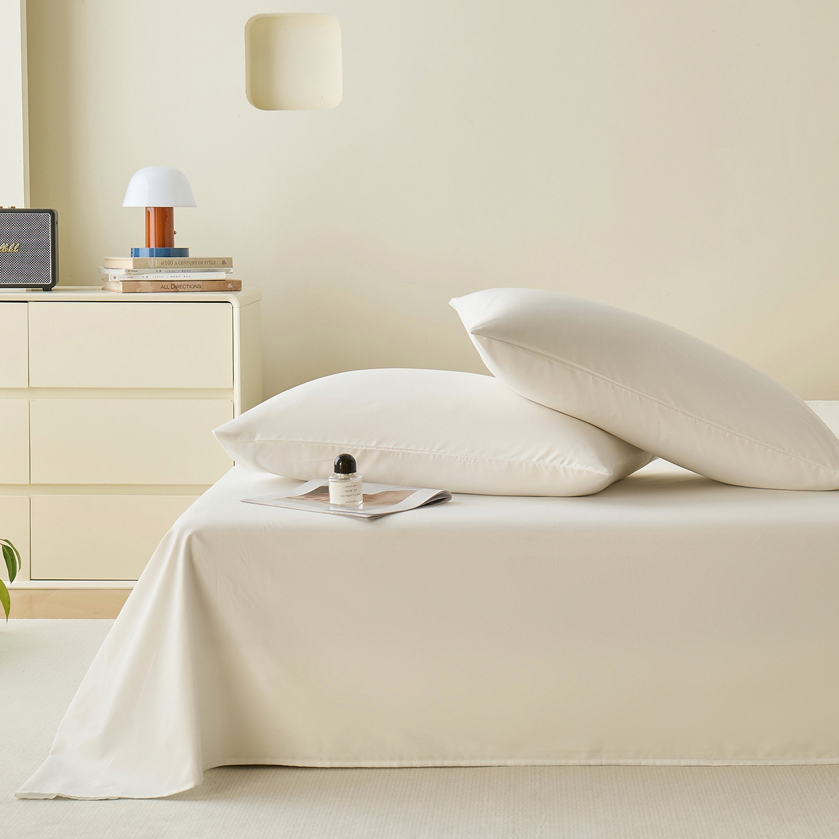 91家纺网 家纺一手货源 找家纺 青泽家纺 2025新款A类亲肤水洗棉纯色床单单品床单单件单床单 奶白色