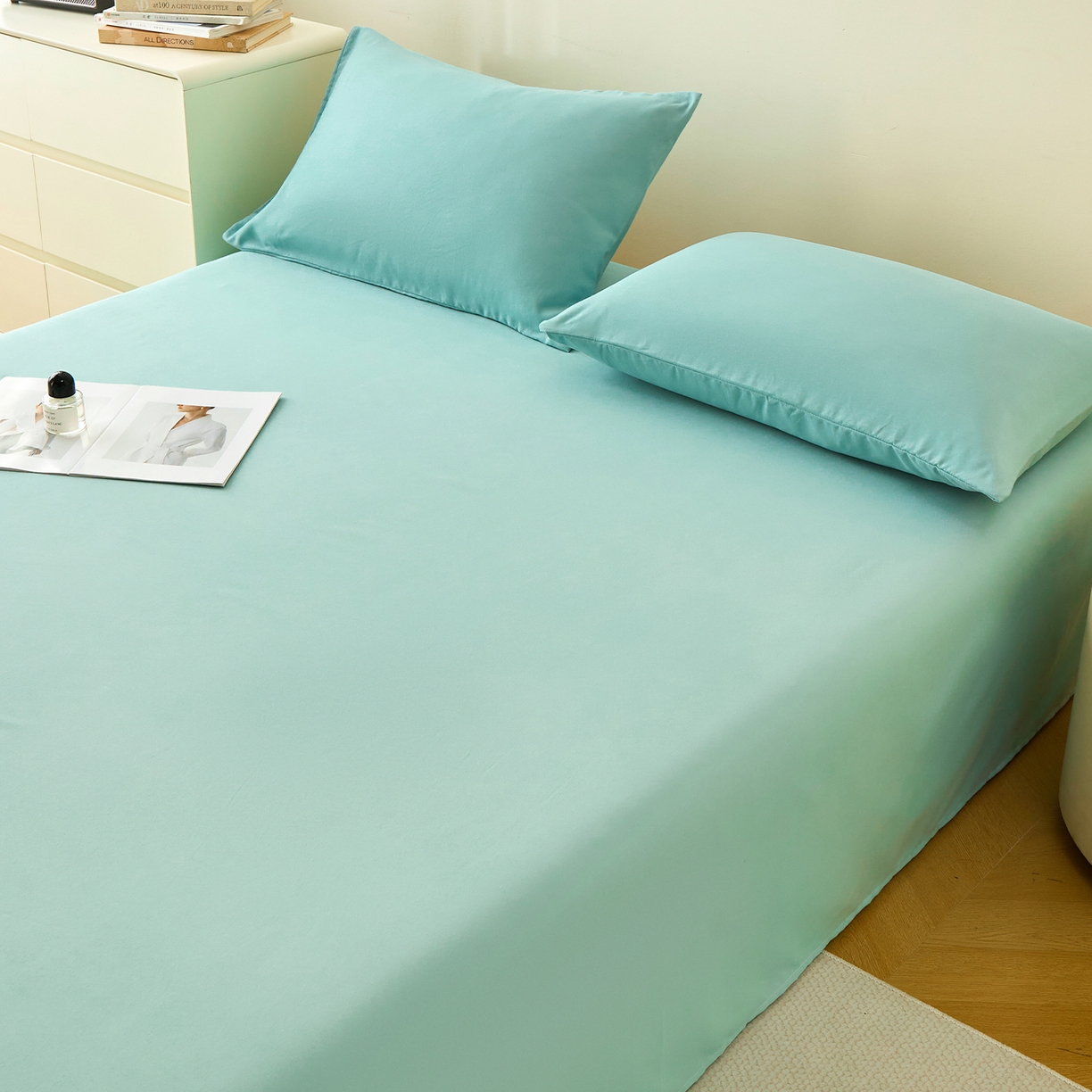 91家纺网 家纺一手货源 找家纺 青泽家纺 2025新款A类亲肤水洗棉纯色床单单品床单单件单床单 天青蓝