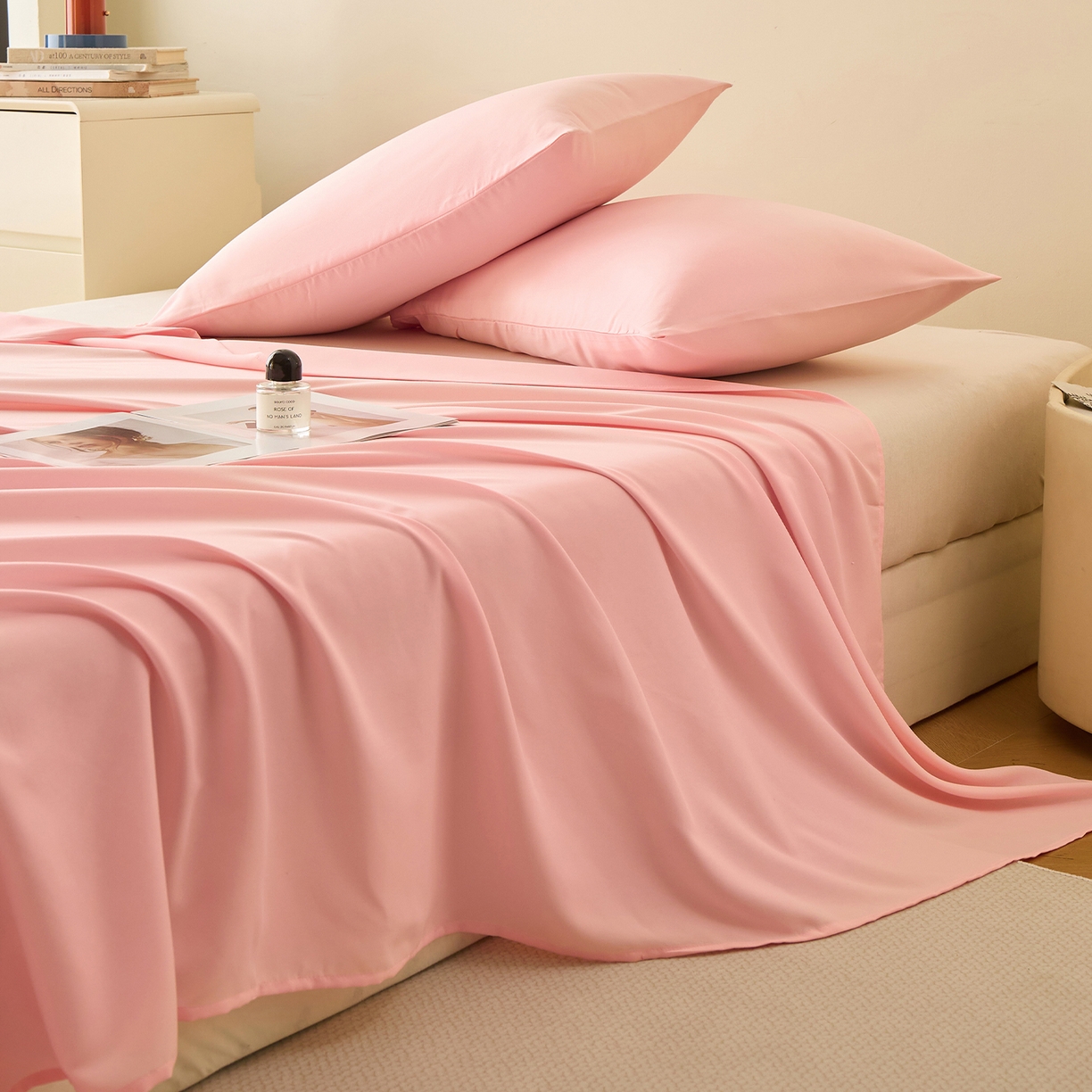 91家纺网 家纺一手货源 找家纺 青泽家纺 2025新款A类亲肤水洗棉纯色床单单品床单单件单床单 空境粉