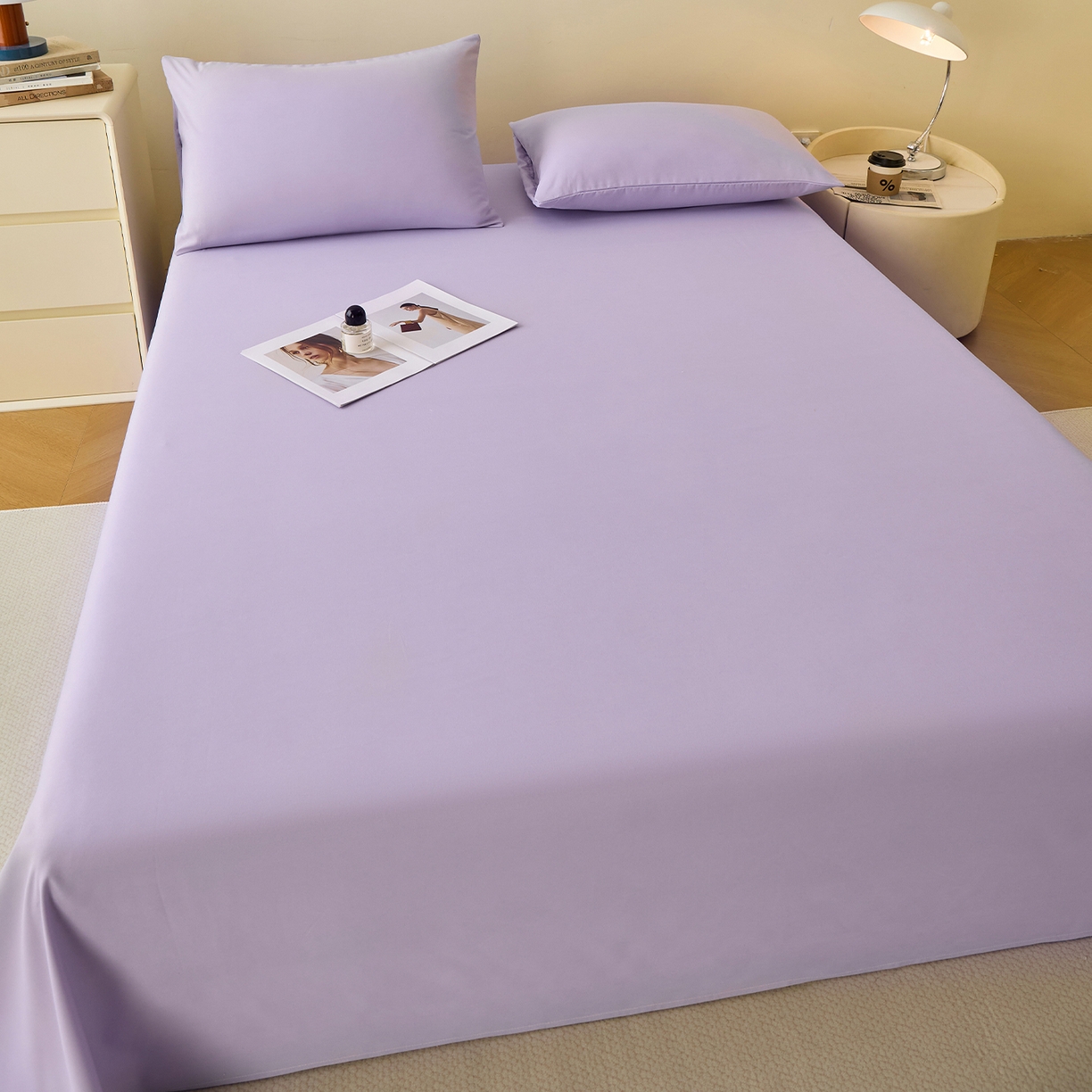 91家纺网 家纺一手货源 找家纺 青泽家纺 2025新款A类亲肤水洗棉纯色床单单品床单单件单床单 优雅紫