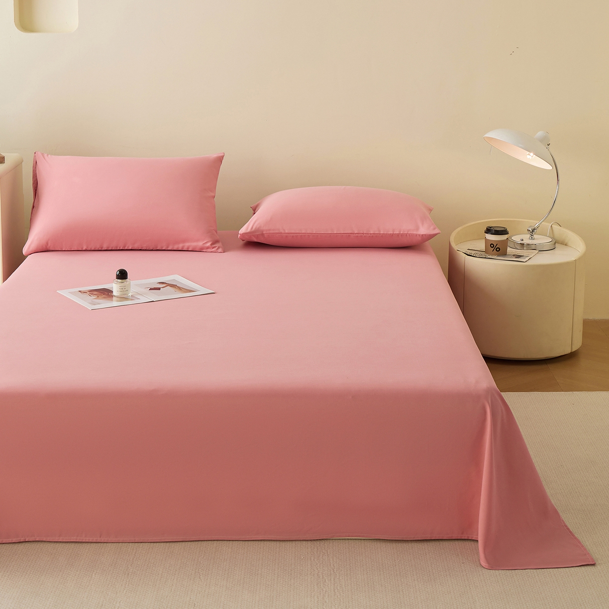 91家纺网 家纺一手货源 找家纺 青泽家纺 2025新款A类亲肤水洗棉纯色床单单品床单单件单床单 玫粉色