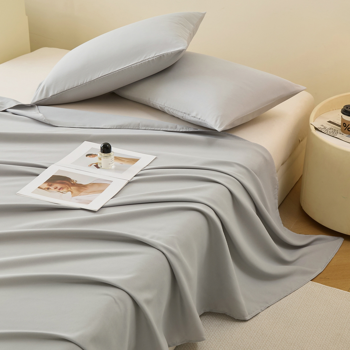 91家纺网 家纺一手货源 找家纺 青泽家纺 2025新款A类亲肤水洗棉纯色床单单品床单单件单床单 素雅灰