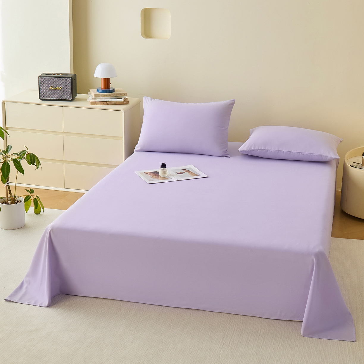 91家纺网 家纺一手货源 找家纺 青泽家纺 2025新款A类亲肤水洗棉纯色床单单品床单单件单床单 优雅紫