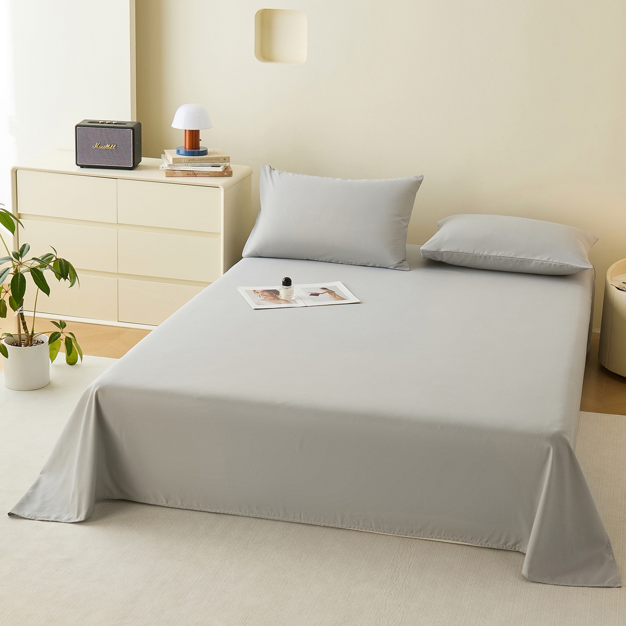 91家纺网 家纺一手货源 找家纺 青泽家纺 2025新款A类亲肤水洗棉纯色床单单品床单单件单床单 素雅灰