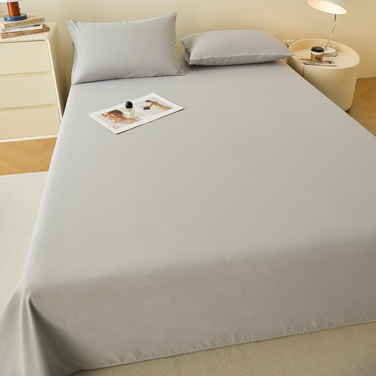 91家纺网 家纺一手货源 找家纺 青泽家纺 2025新款A类亲肤水洗棉纯色床单单品床单单件单床单 素雅灰