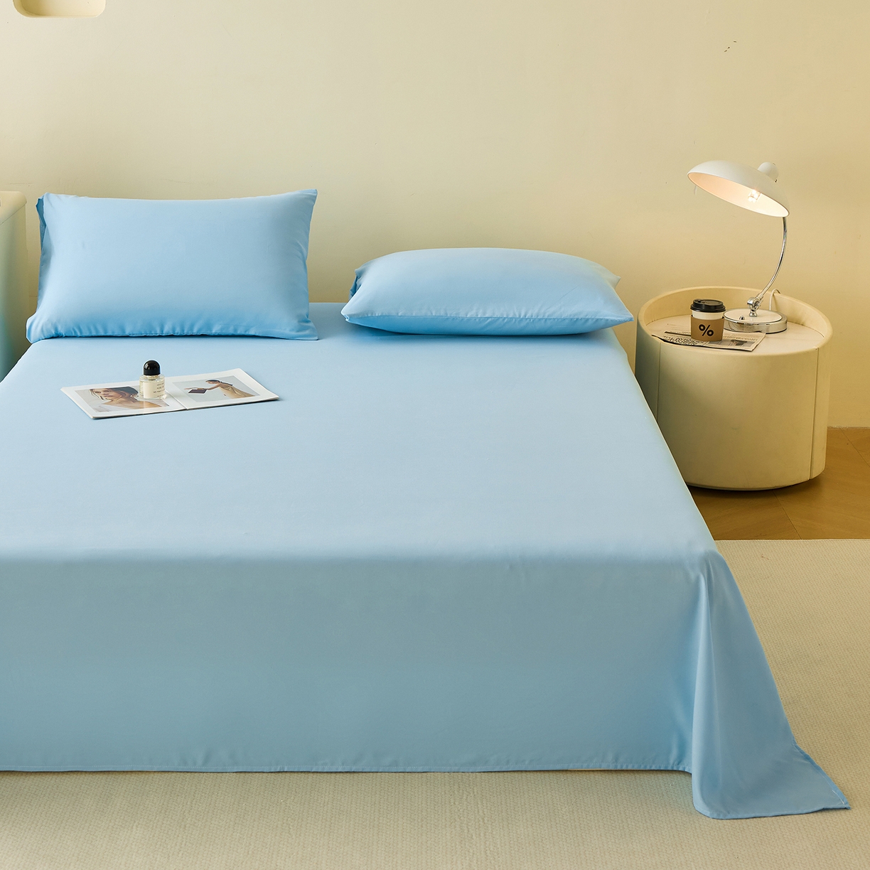 91家纺网 家纺一手货源 找家纺 青泽家纺 2025新款A类亲肤水洗棉纯色床单单品床单单件单床单 海盐蓝