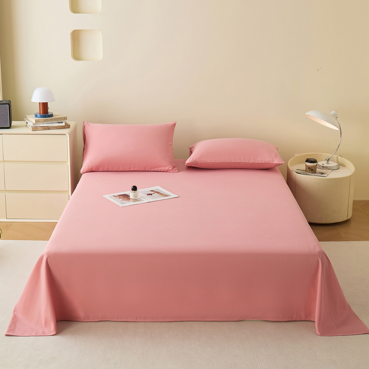 91家纺网 家纺一手货源 找家纺 青泽家纺 2025新款A类亲肤水洗棉纯色床单单品床单单件单床单 玫粉色