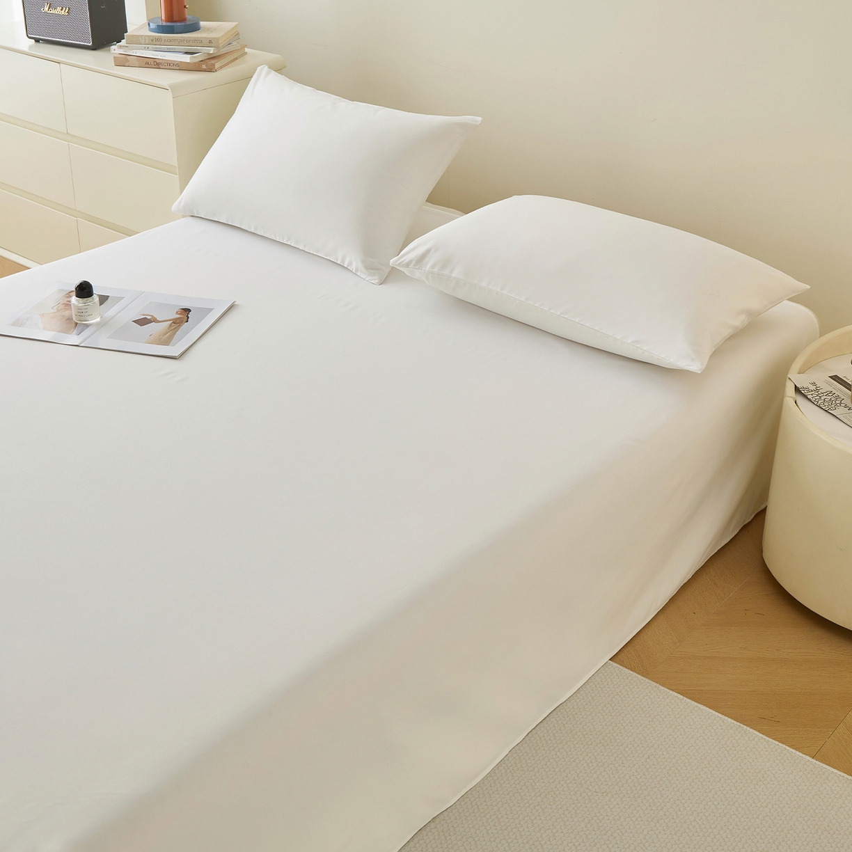 91家纺网 家纺一手货源 找家纺 青泽家纺 2025新款A类亲肤水洗棉纯色床单单品床单单件单床单 奶白色