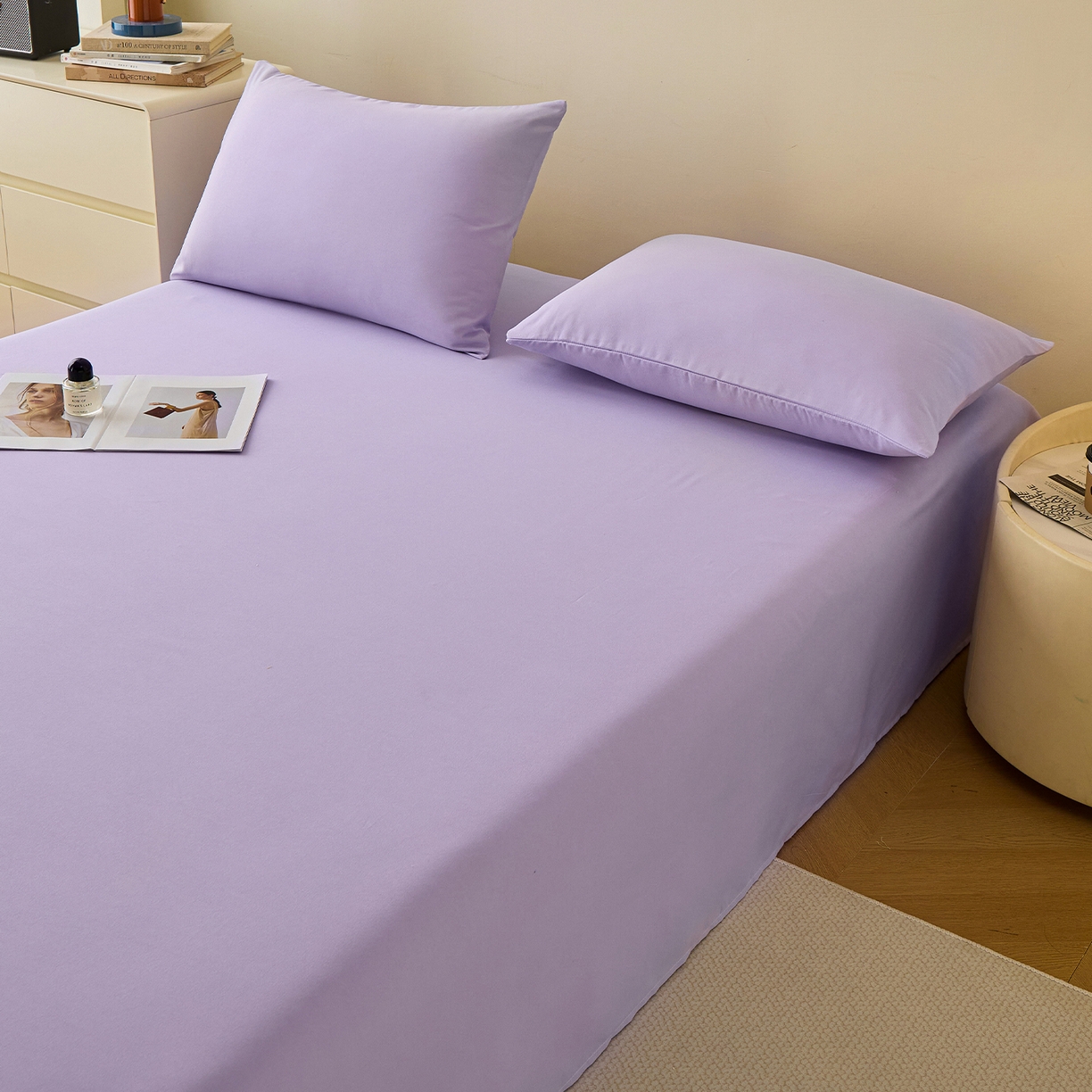 91家纺网 家纺一手货源 找家纺 青泽家纺 2025新款A类亲肤水洗棉纯色床单单品床单单件单床单 优雅紫