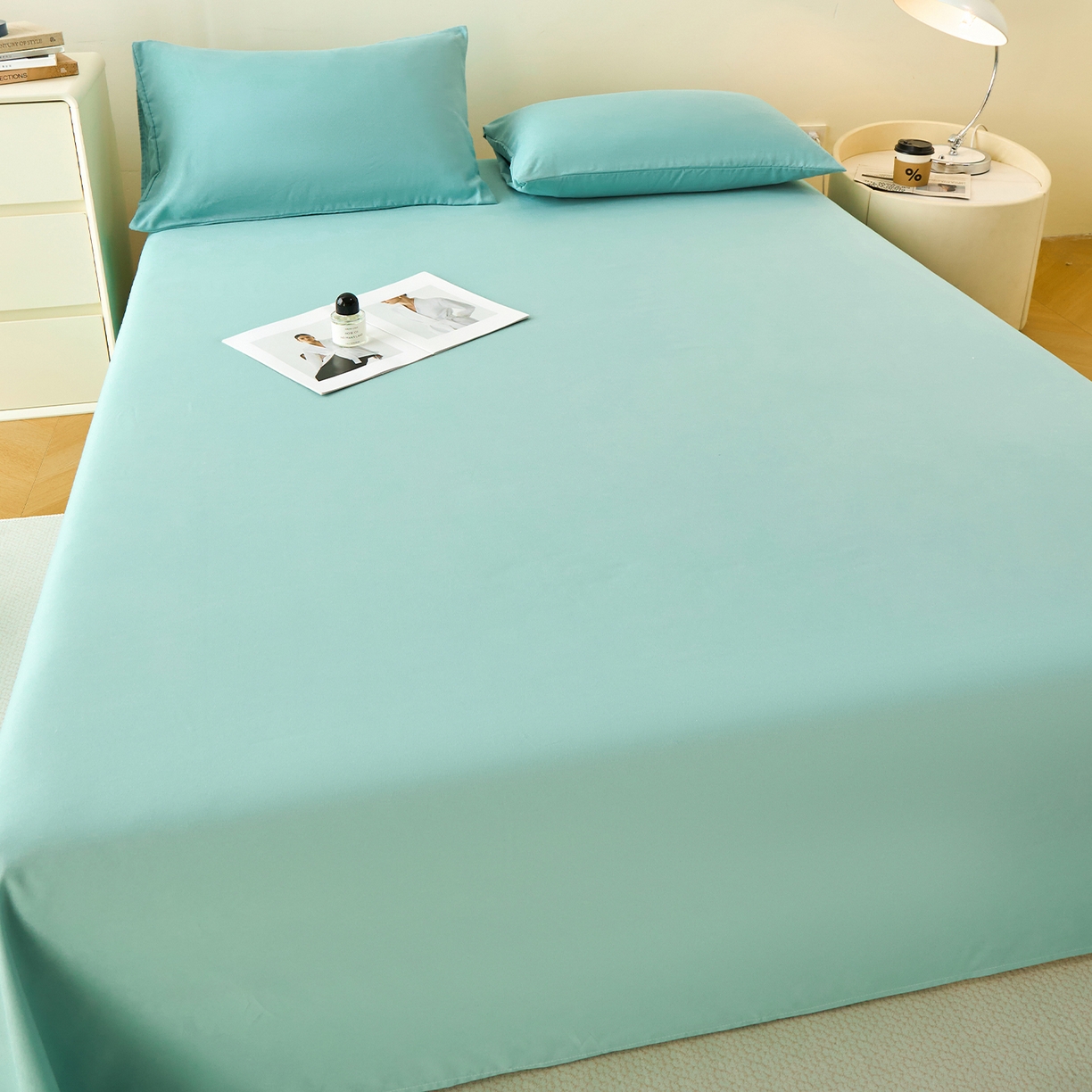 91家纺网 家纺一手货源 找家纺 青泽家纺 2025新款A类亲肤水洗棉纯色床单单品床单单件单床单 天青蓝