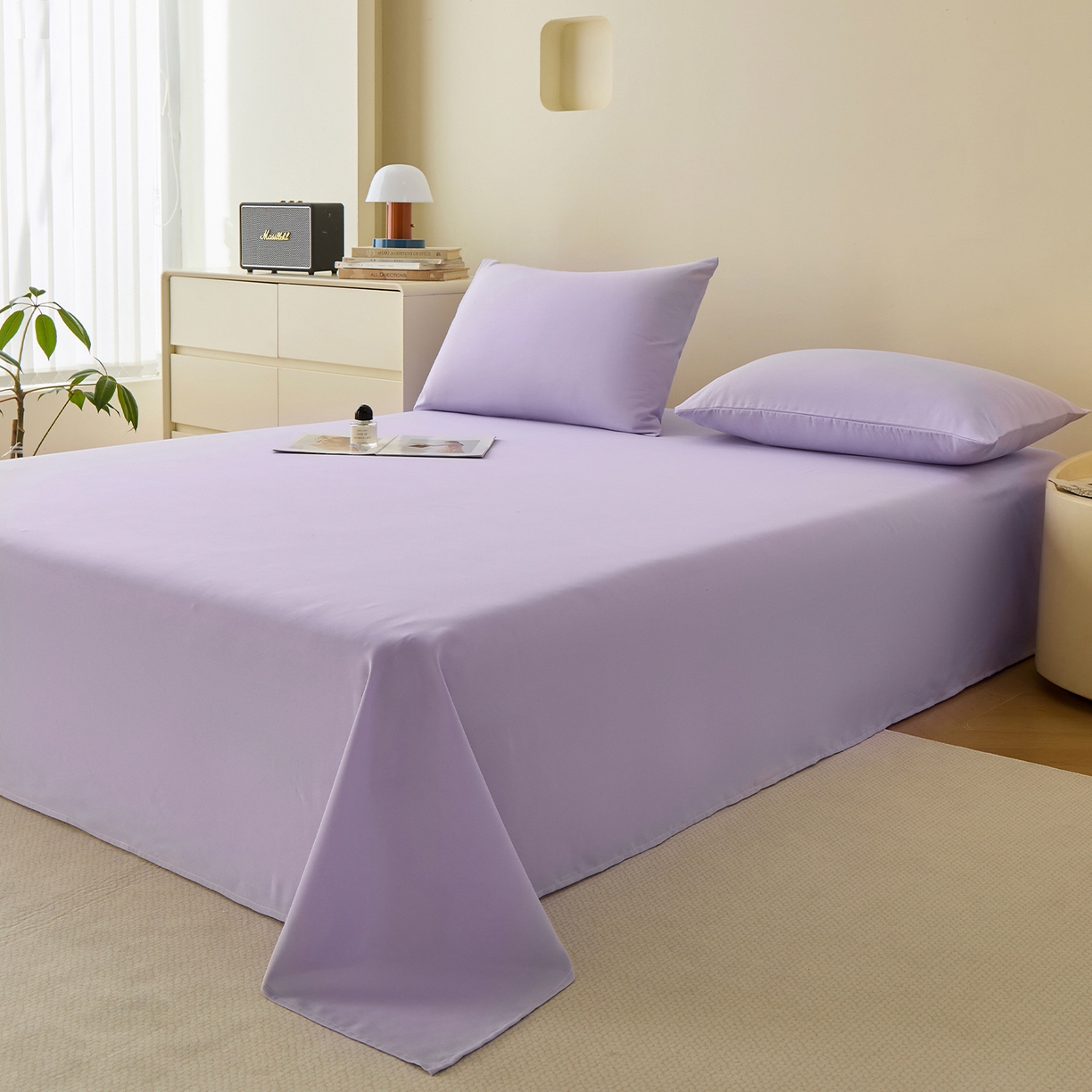 91家纺网 家纺一手货源 找家纺 青泽家纺 2025新款A类亲肤水洗棉纯色床单单品床单单件单床单 优雅紫