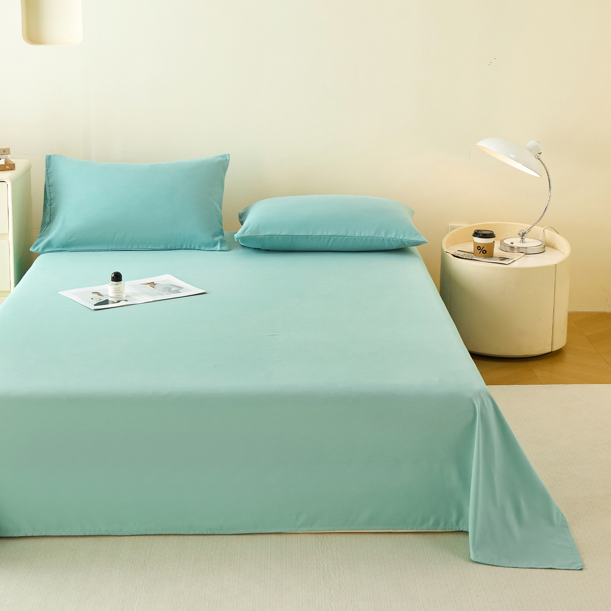 91家纺网 家纺一手货源 找家纺 青泽家纺 2025新款A类亲肤水洗棉纯色床单单品床单单件单床单 天青蓝