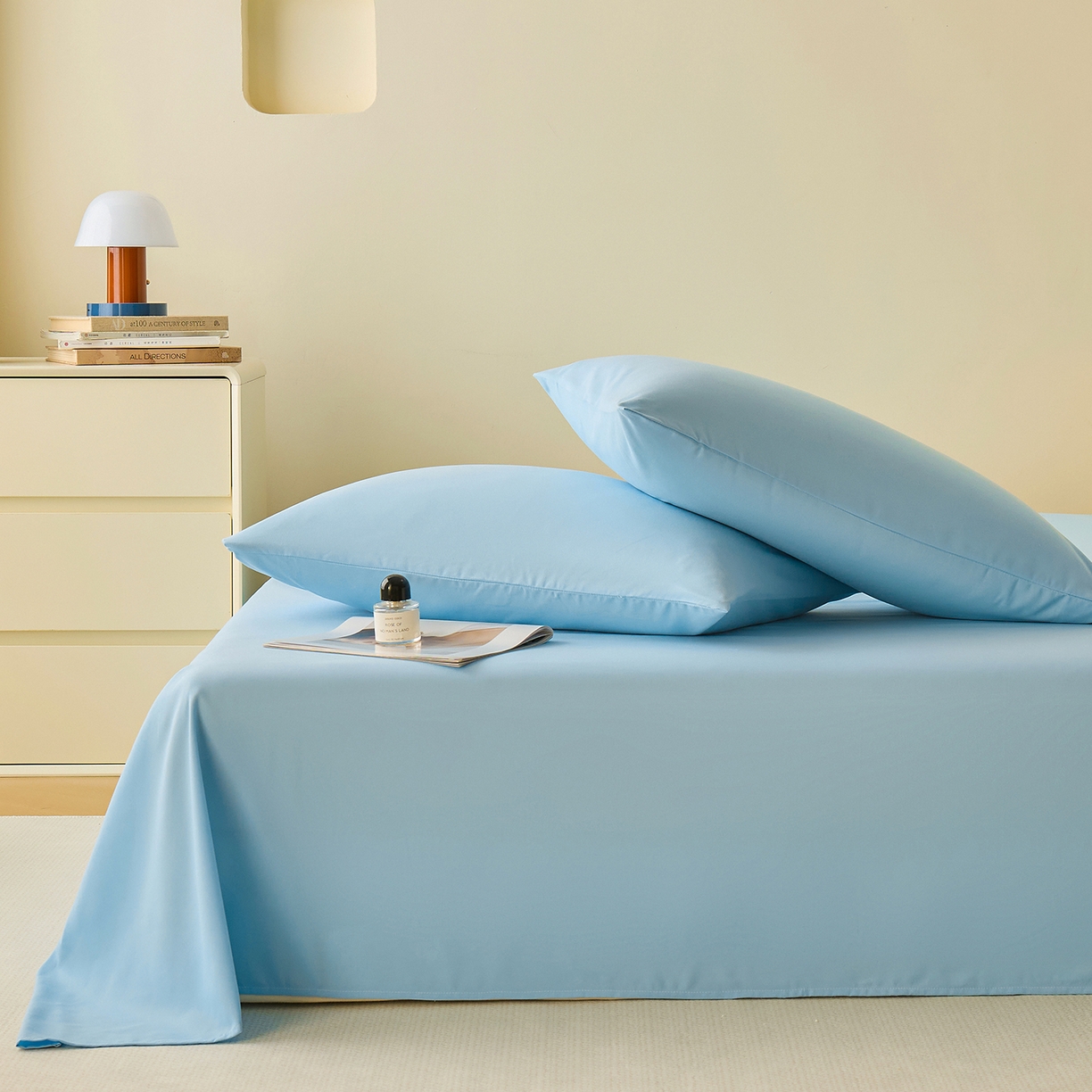 91家纺网 家纺一手货源 找家纺 青泽家纺 2025新款A类亲肤水洗棉纯色床单单品床单单件单床单 海盐蓝