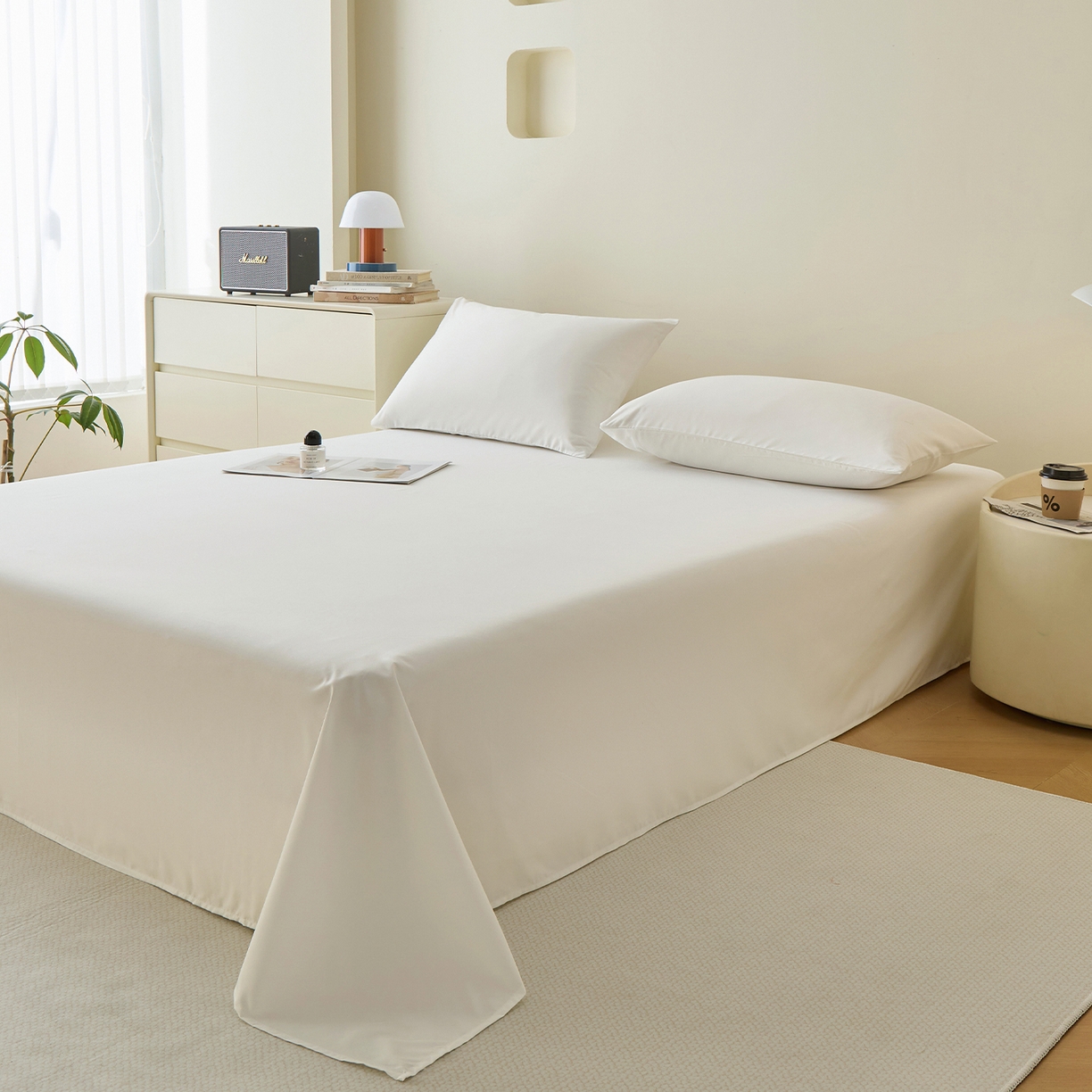 91家纺网 家纺一手货源 找家纺 青泽家纺 2025新款A类亲肤水洗棉纯色床单单品床单单件单床单 奶白色